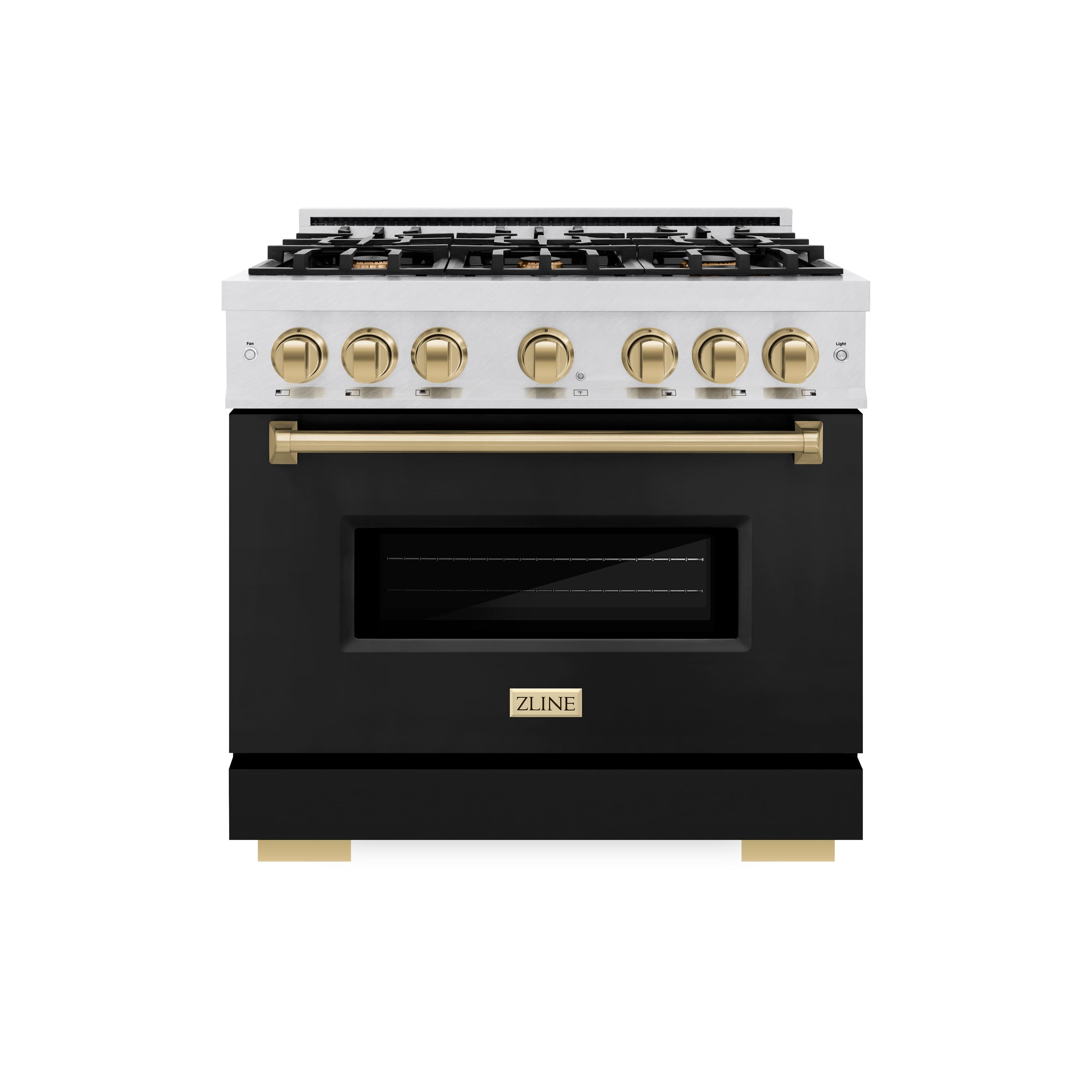 ZLINE Autograph 36 in. Classic Dual Fuel Satin Steel Range w/ Black & Bronze Accents (CDRSZ-BLM-36-CB) Front