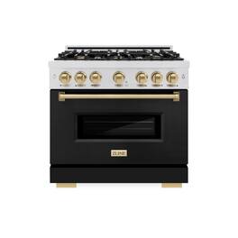 ZLINE - Autograph 36 in. Classic Dual Fuel Satin Steel Range w/ Black & Bronze Accents (CDRSZ-BLM-36-CB) - Stainless Steel