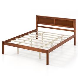 Ecooso - Queen Size Bed Frame with Classic Wooden Headboard and Reliable Slat Foundation - Brown