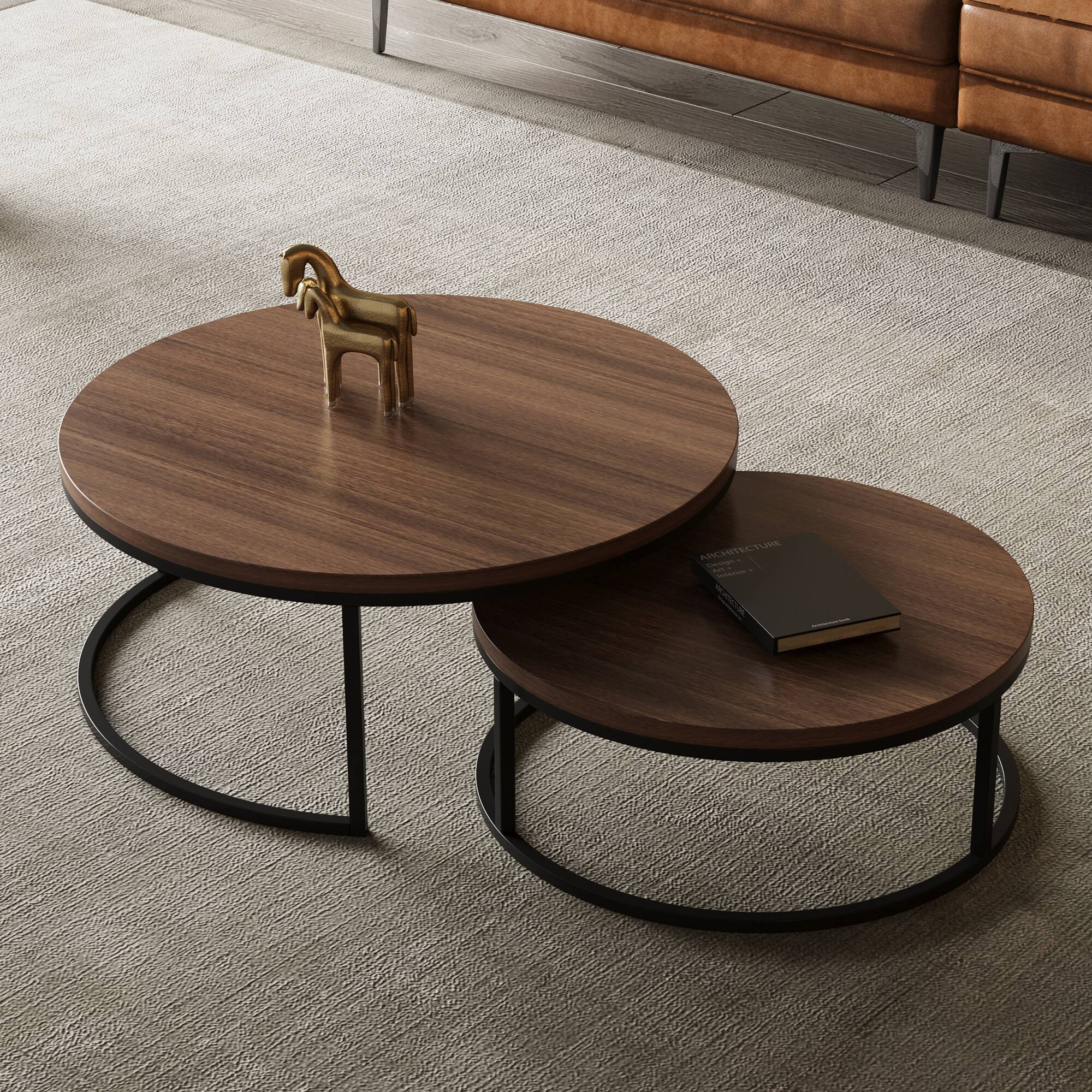 luck idea - Combination Coffee Tables, Large One 31.5" , Small One 23.7" - Walnut color