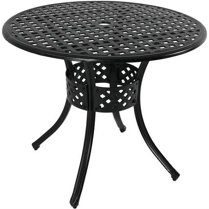 Front. Sunnydaze - 33 in Cast Aluminum Round Patio Dining Table - Black.