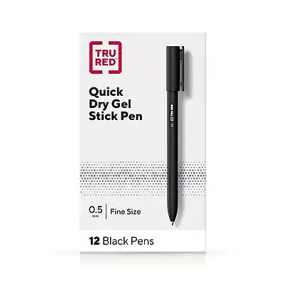 TRU RED Quick Dry Gel Stick Pen
0.5 Fine Size
12 Black Pens