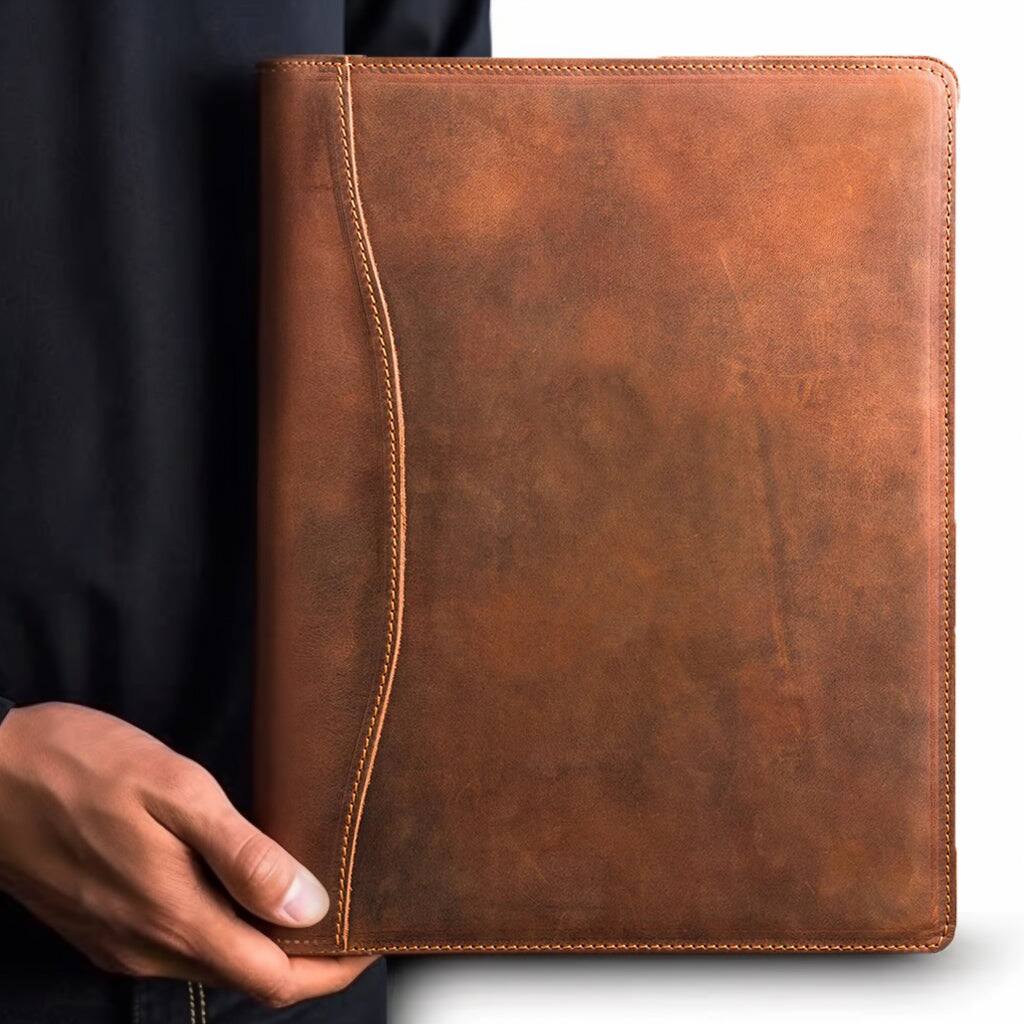 Steel Horse Leather - Falit Leather Folio | Handmade Leather Padfolio - Brown