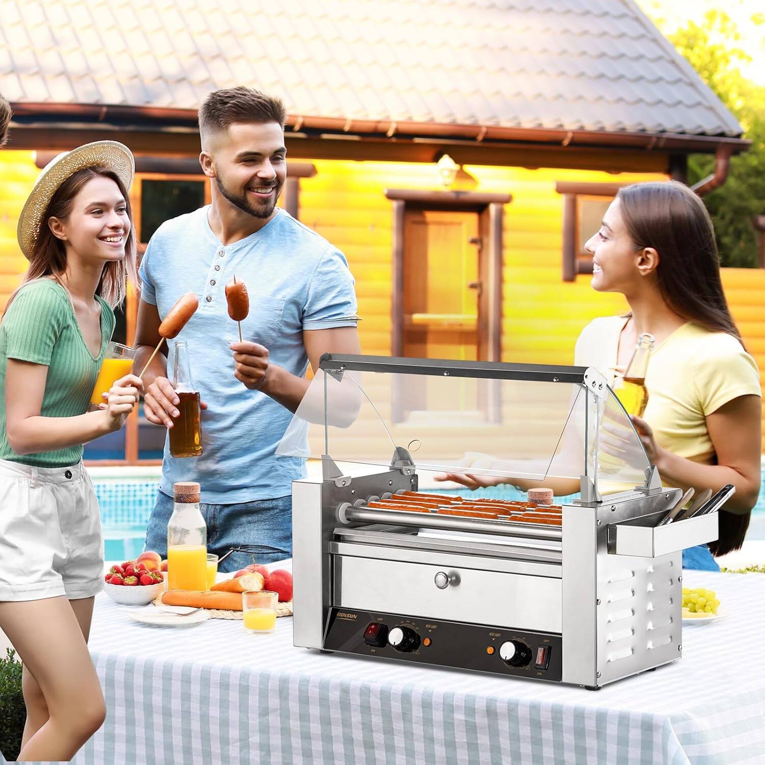 Alt View 4. Winado - Commercial Electric 12 Hot Dog 5 Roller Grill Cooker Machine with Bun Warm,Cover - Silver.