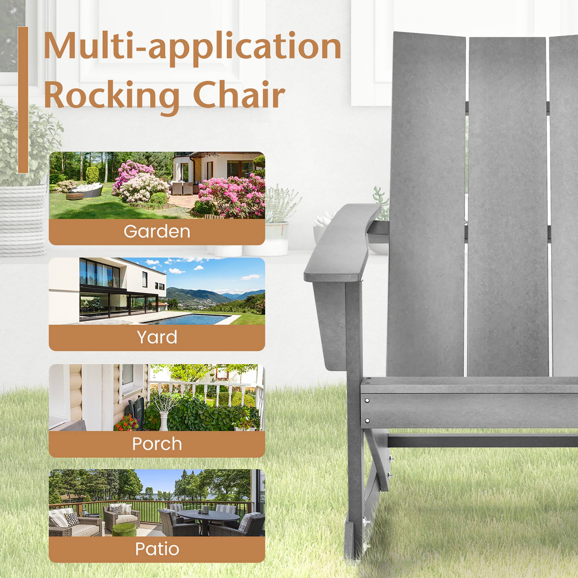 Multi-application Rocking Chair

- Garden
- Yard
- Porch
- Patio