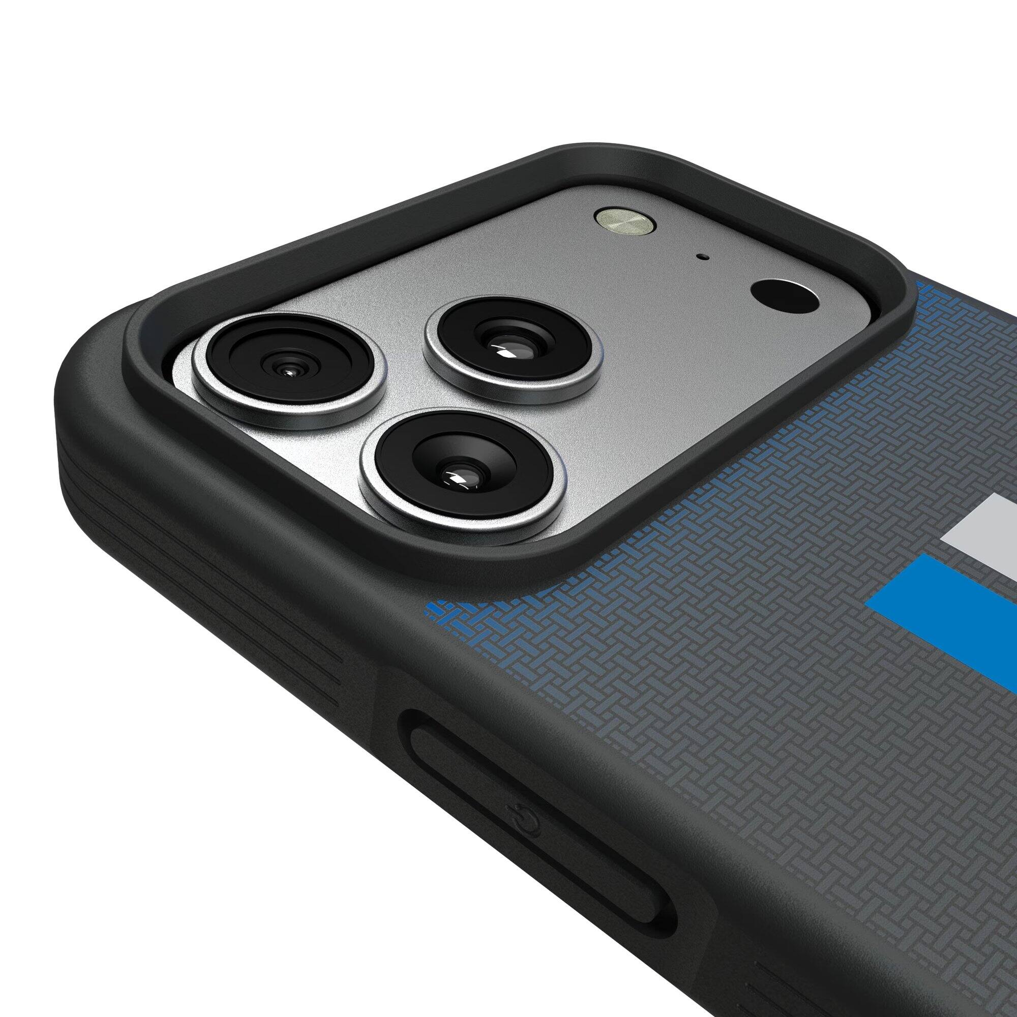 Alt View 2. Keyscaper - Detroit Lions Linen Logo iPhone Bump Case - 15 Pro Max - Black.