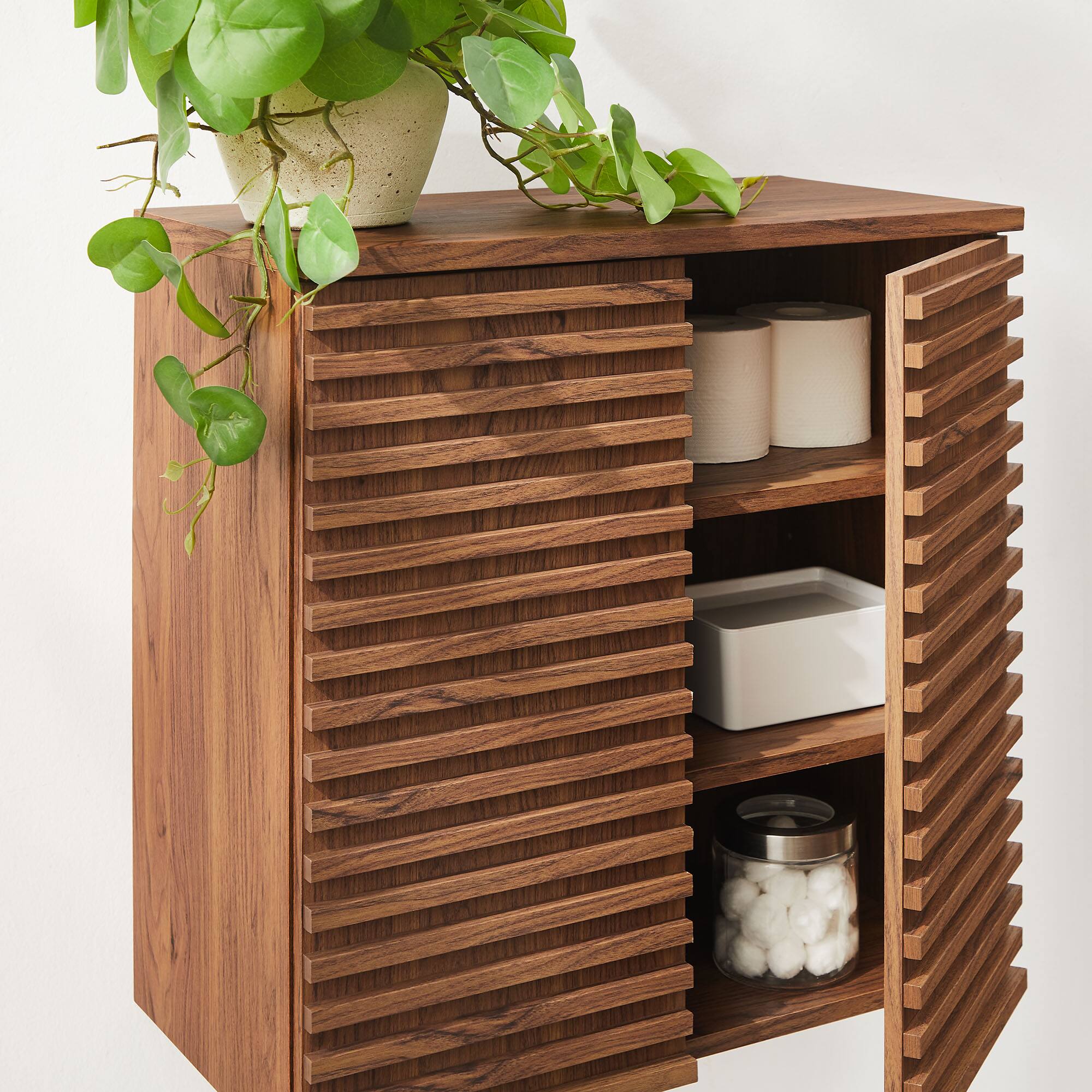 Alt View 1. Modway - Render Wall Mounted Bathroom Cabinet by Modway - Walnut.