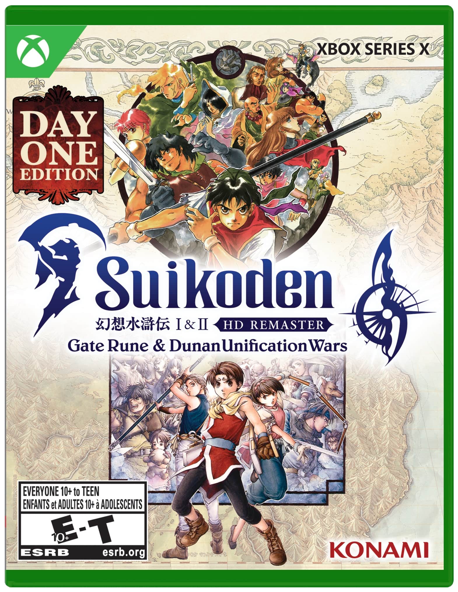 Xbox Series X Day One Edition Suikoden I & II & II HD Remaster Gate Rune & Dunan Unification Wars EVERYONE 10+ to TEEN ENFANTS et ADULTES 10+ ADOLESCENTS E-T 10+ ESRB esrb.org KONAMI