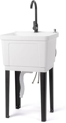 Winado - Freestanding Plastic Utility Sink Laundry Tub with Stainless Steel Hot & Cold Faucet, Soap Dispenser for Home Warehouses - White