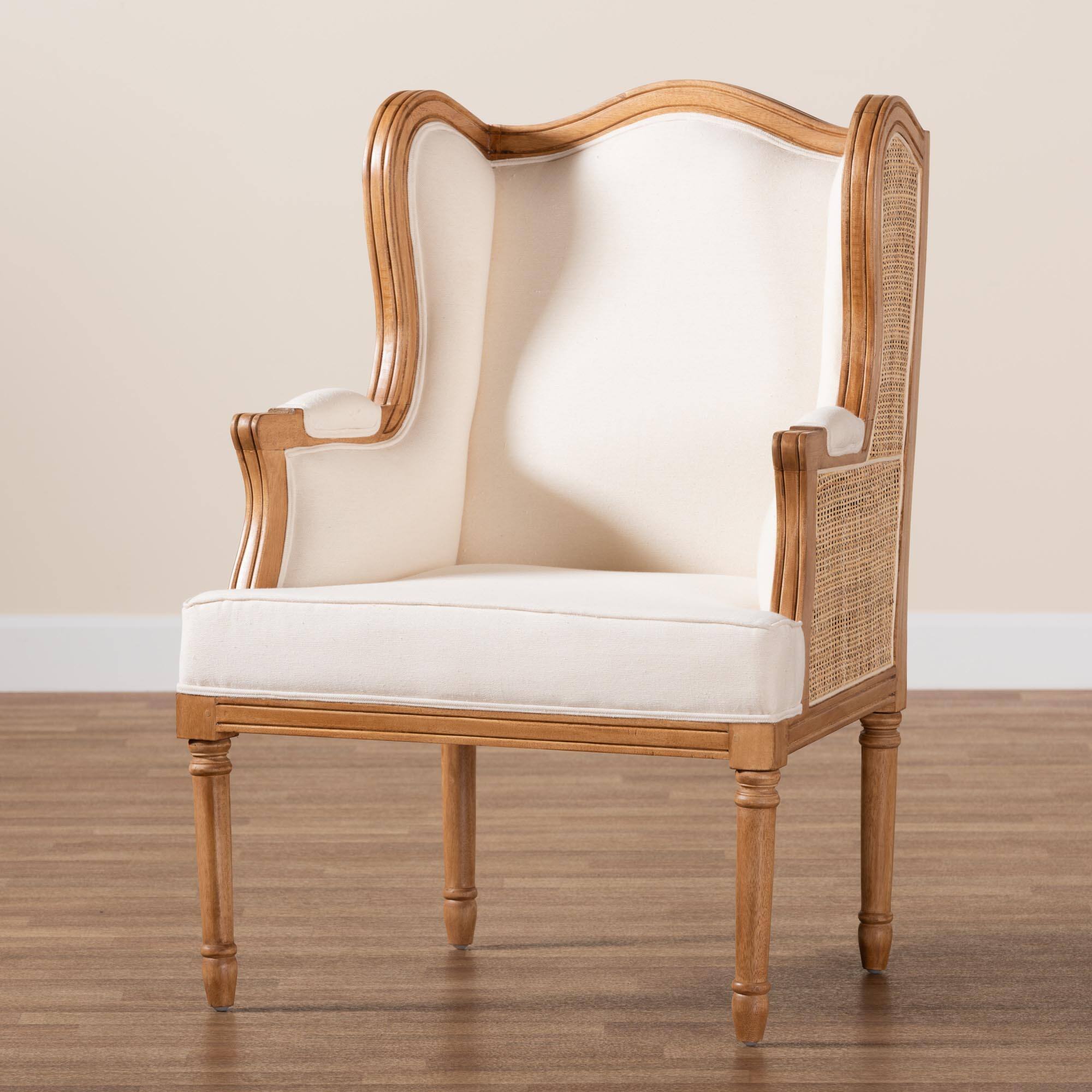 Alt View 5. bali & pari - Rachana Traditional French Fabric and Honey Oak Finished Wood Accent Chair - Beige/Honey Oak.