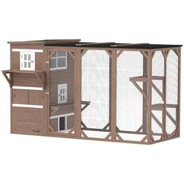 Pawhut - Catio Outdoor Enclosure, Large Wood, 3-Level, Weatherproof Roof, Big Hiding Areas, Platforms, Resting Box, 45"H