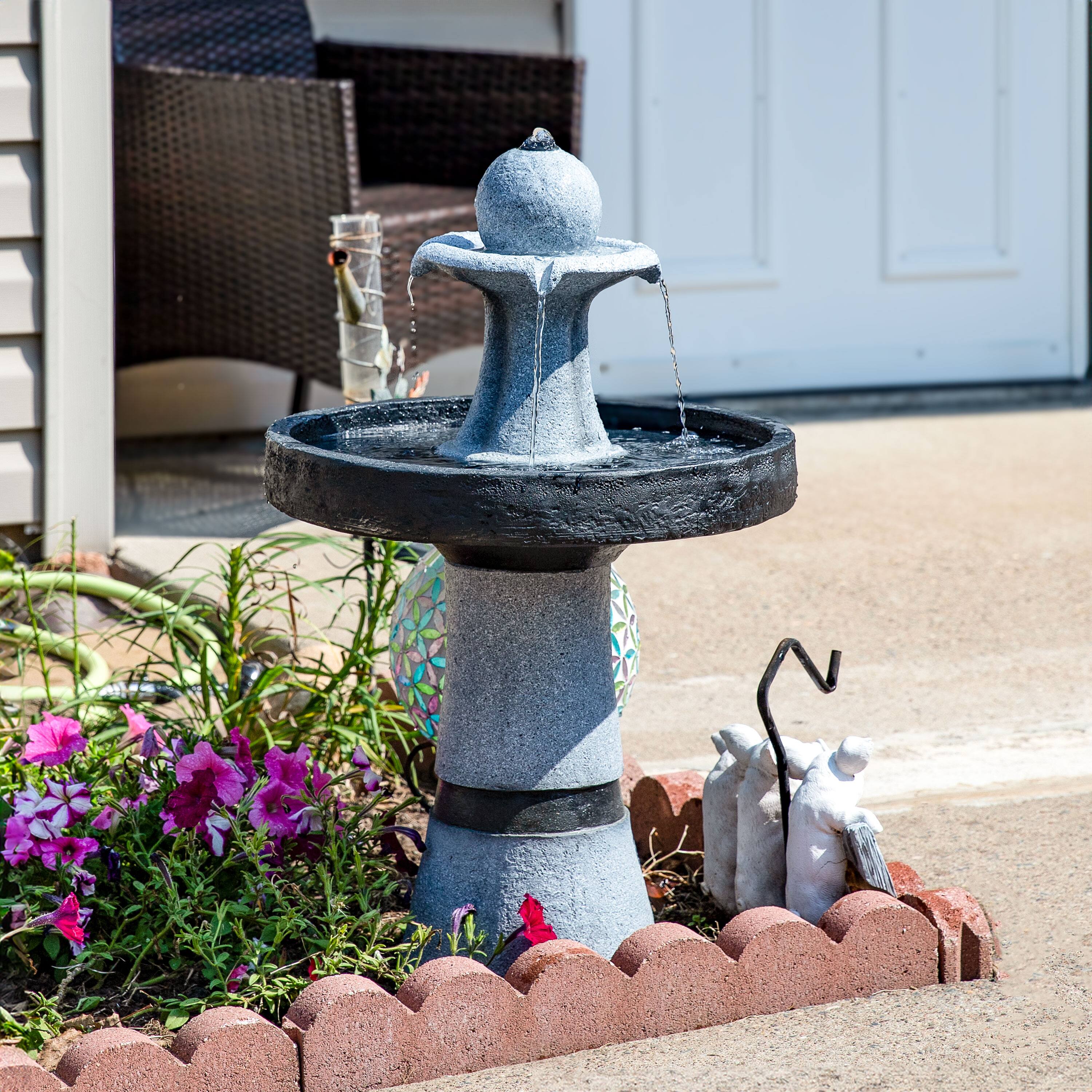 Alt View 1. Sunnydaze - Contemporary 2-Tone Outdoor Water Fountain with Light - 29.5" - Gray.