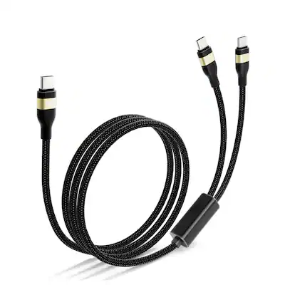 Front. Mybat Pro - MyBat Pro 100W USB-C to Dual USB-C Braided Charging Cable - 6FT - Black.