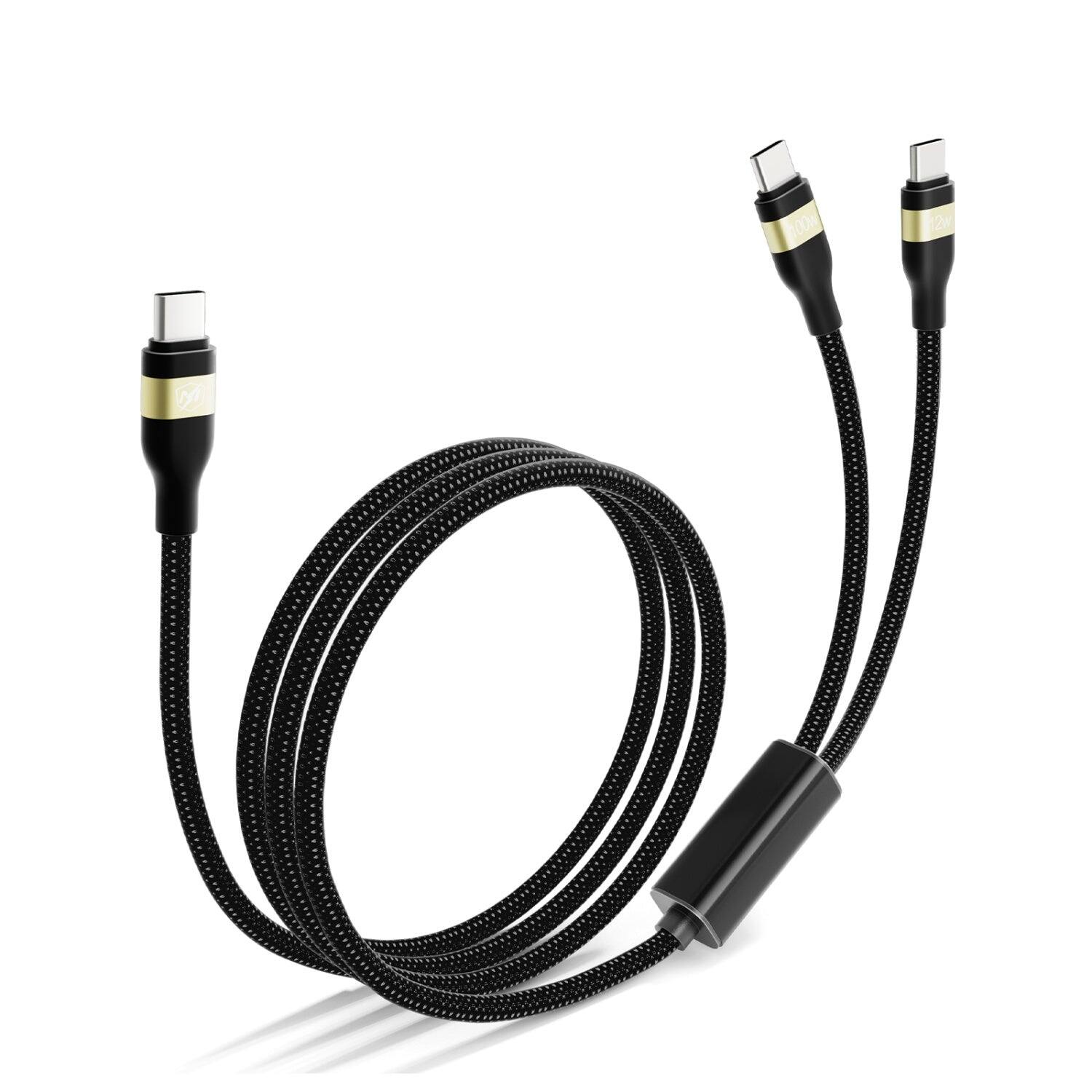 Front. Mybat Pro - MyBat Pro 100W USB-C to Dual USB-C Braided Charging Cable - 6FT - Black.
