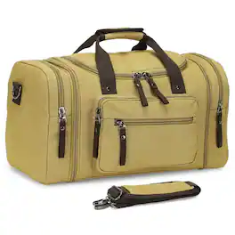 Unique Bargains - Expandable Canvas Duffel 50cm-58cm Sturdy Zipper and Reinforced Handles Lightweight Carry-On Weekender Bag - Khaki