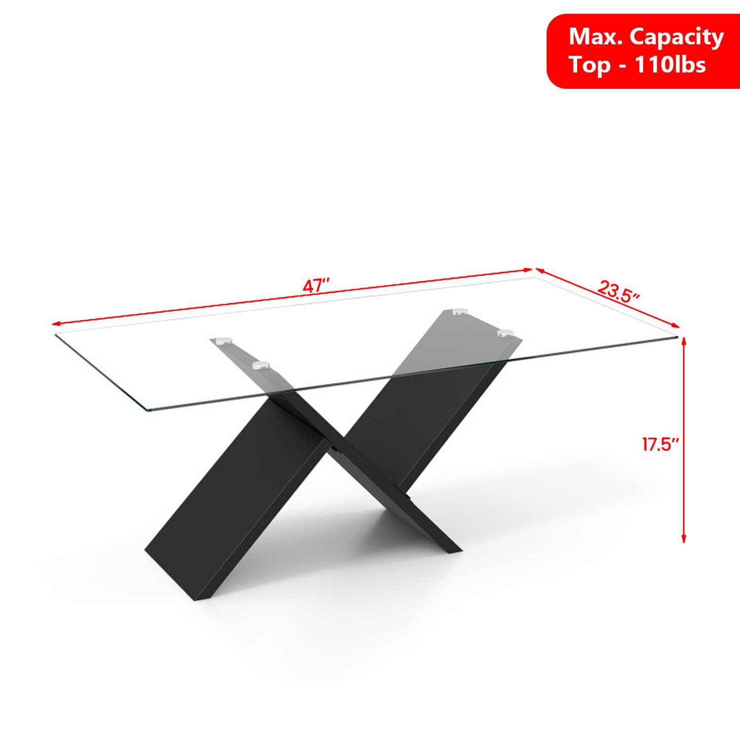 Max. Capacity Top - 110lbs  
47" 23.5" 17.5"