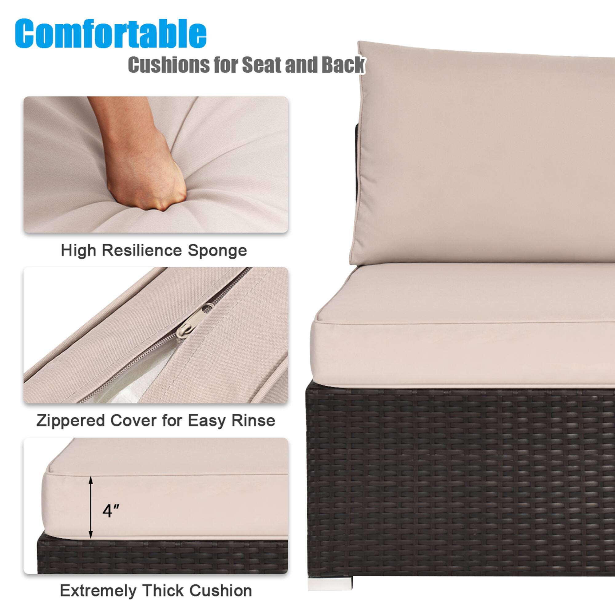 Comfortable  
Cushions for Seat and Back

- High Resilience Sponge
- Zippered Cover for Easy Rinse
- Extremely Thick Cushion (4")