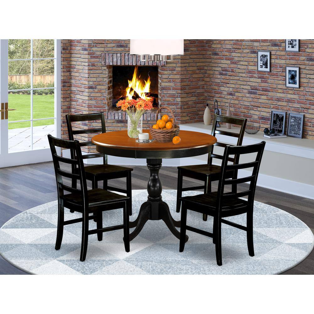 Angle. East West Furniture - East West Furniture 5-Piece Kitchen Table Set Contains a Dinning Table and 4 Wooden Chairs with Ladder Back - Black - Multi-Color.