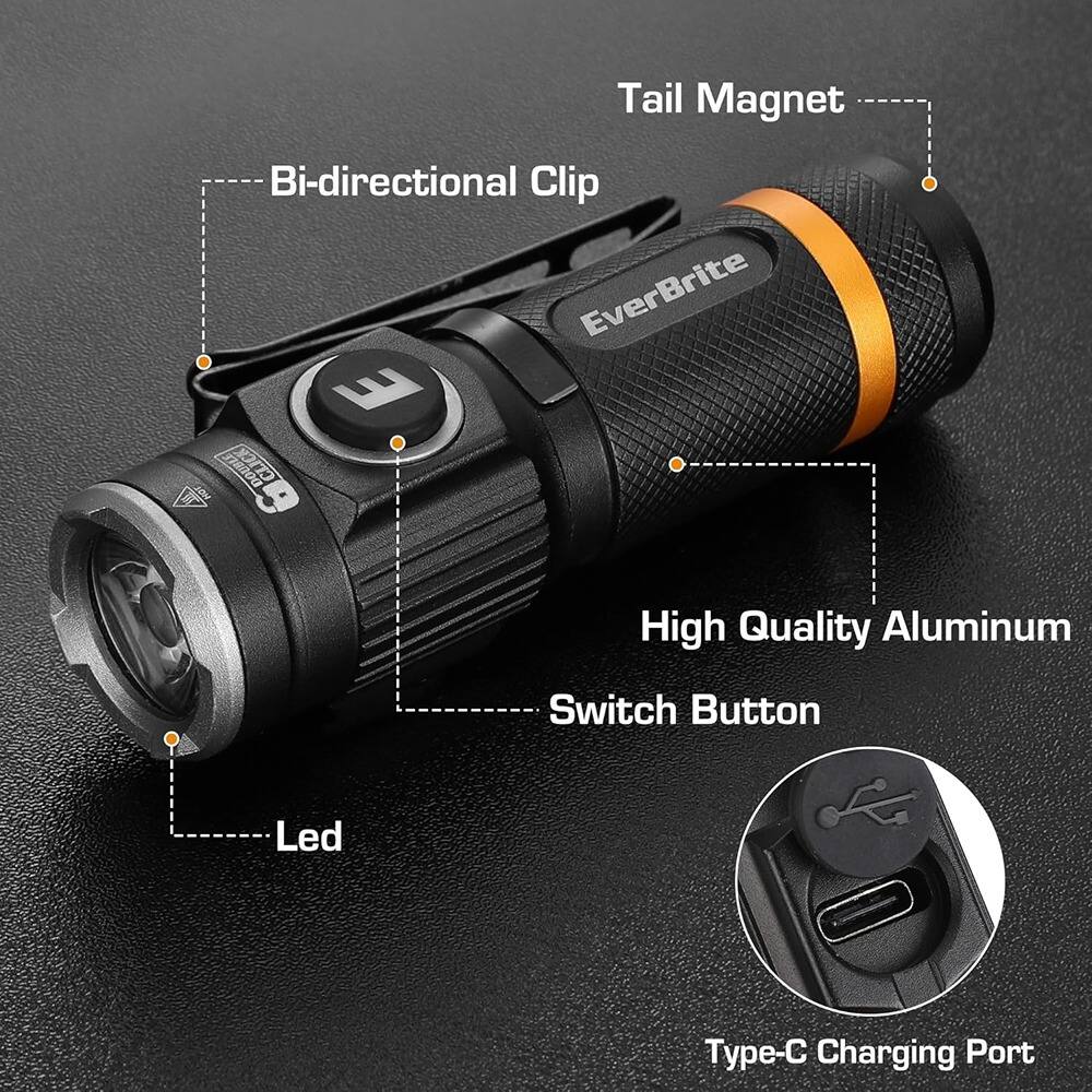 Left. Schertz - 500 Lumen Mini Flashlight – Rechargeable USB-C, Magnetic, 5 Light Modes.