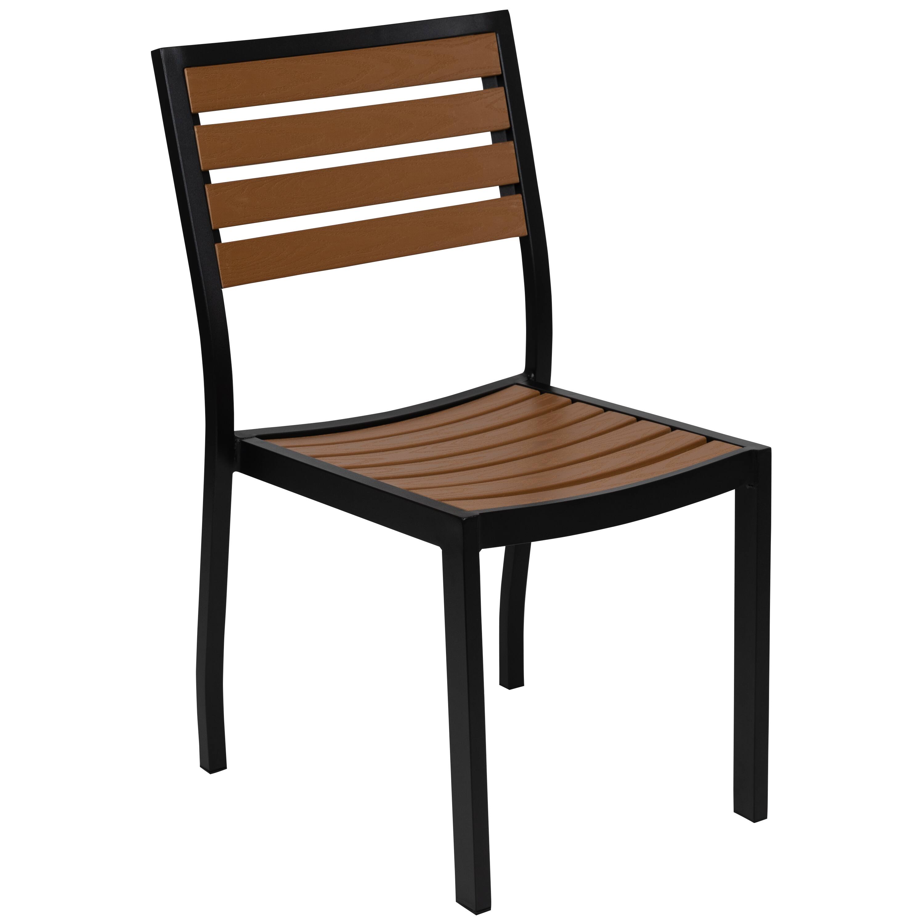 Alt View 10. Emma + Oliver - Outdoor Patio Bistro Dining Table Set with 4 Chairs and Faux Teak Poly Slats - Teak.