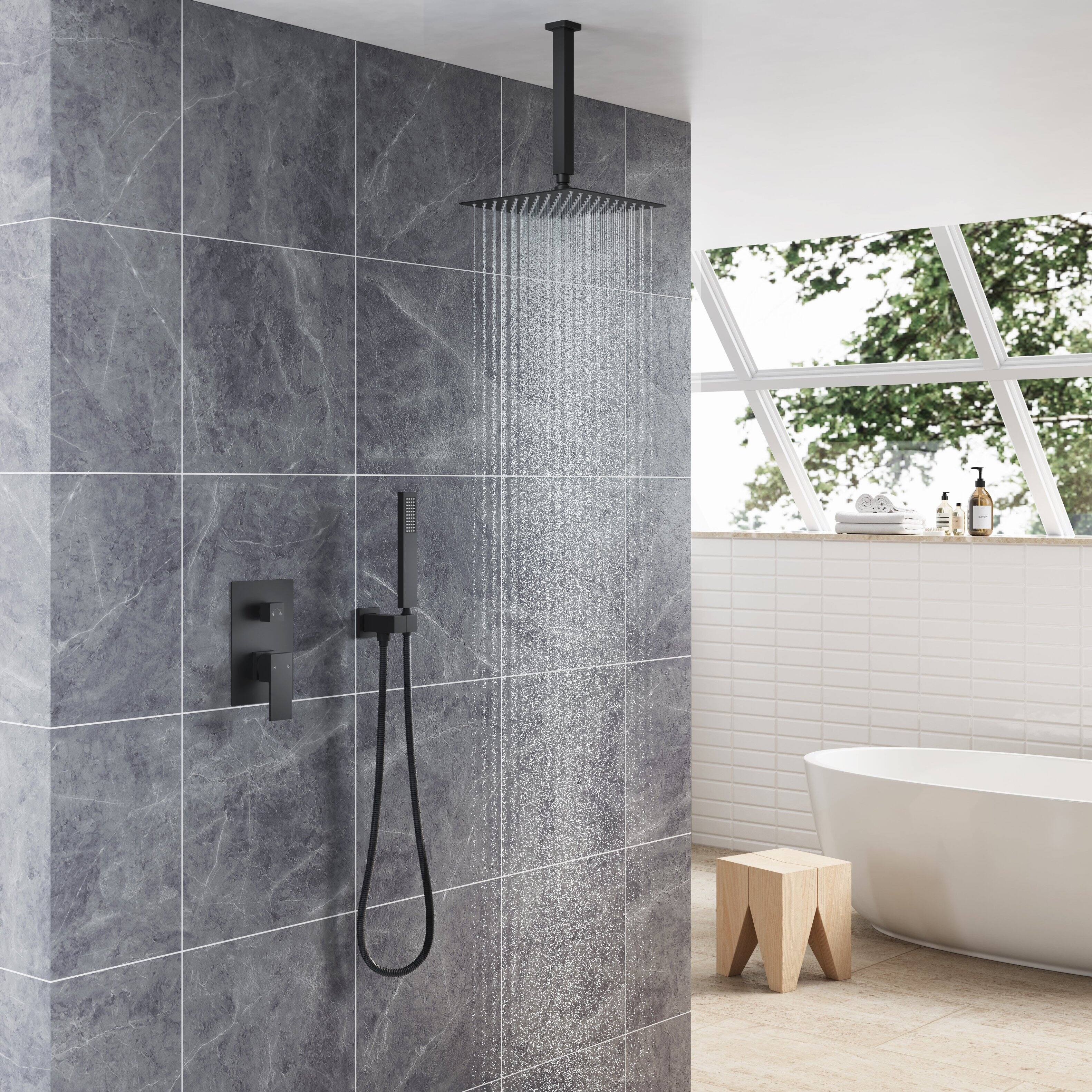 Alt View 3. Boyel Living - 1-Spray Pattern with 2.5 GPM 10 in. Wall Mount Ceiling Mount Fixed Shower Head in Matte Black-D - Matte Black.