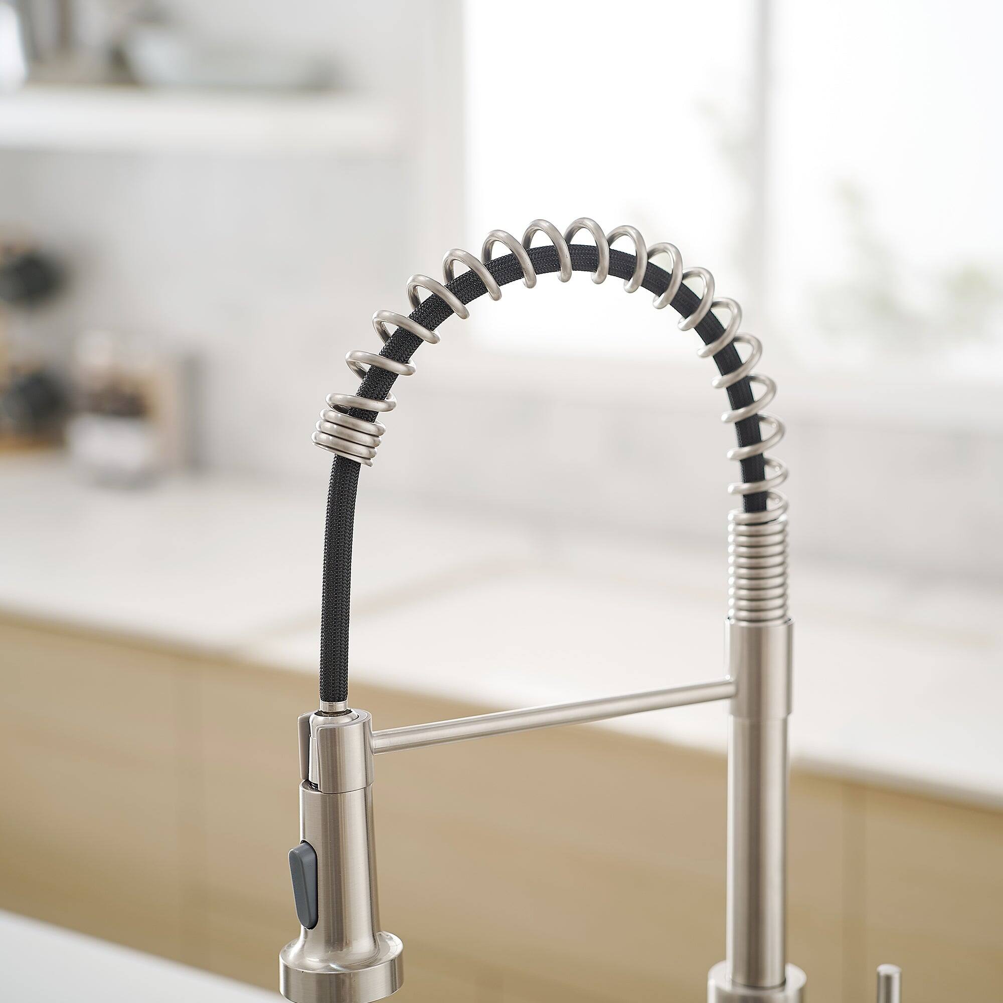 Left. Boyel Living - Brushed Nickel Single Handle Pull Down Sprayer Kitchen Faucet Stainless Steel with Water Supply Hoses - Brushed Nickel.