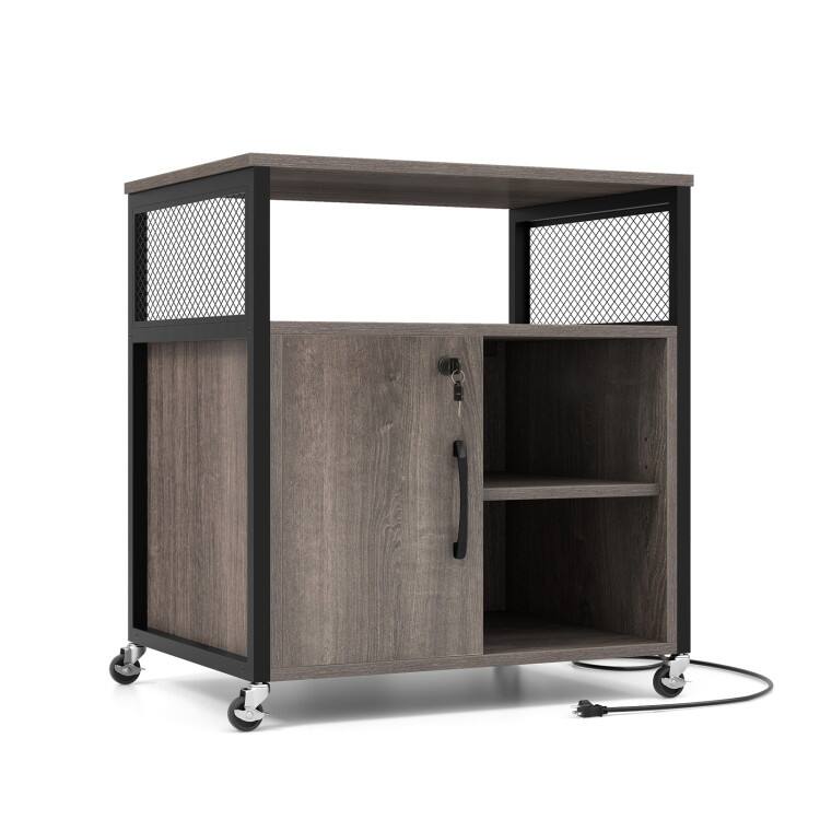 Front. SlickBlue - Portable File Cabinet with Charging Station and Cable Management Hole – Rolling Storage for Office - Grey.