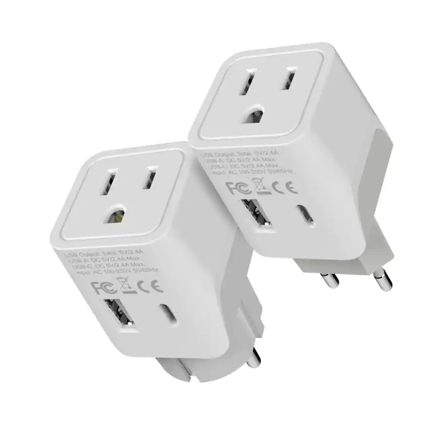5-Pack US To EU Travel Adapter Plugs - Universal Type A To Type C Plug Converter For Europe, Asia & More (White)