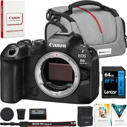 Canon EOS R6 Mark III
64GB Lexar 800x C10 V30 PRO
150 MB/s
Canon Battery
Canon Lens Cap
Canon Strap
Canon Authorized Dealer Protection Plan
deco photo Bag
PaintShop Pro
VideoStudio
