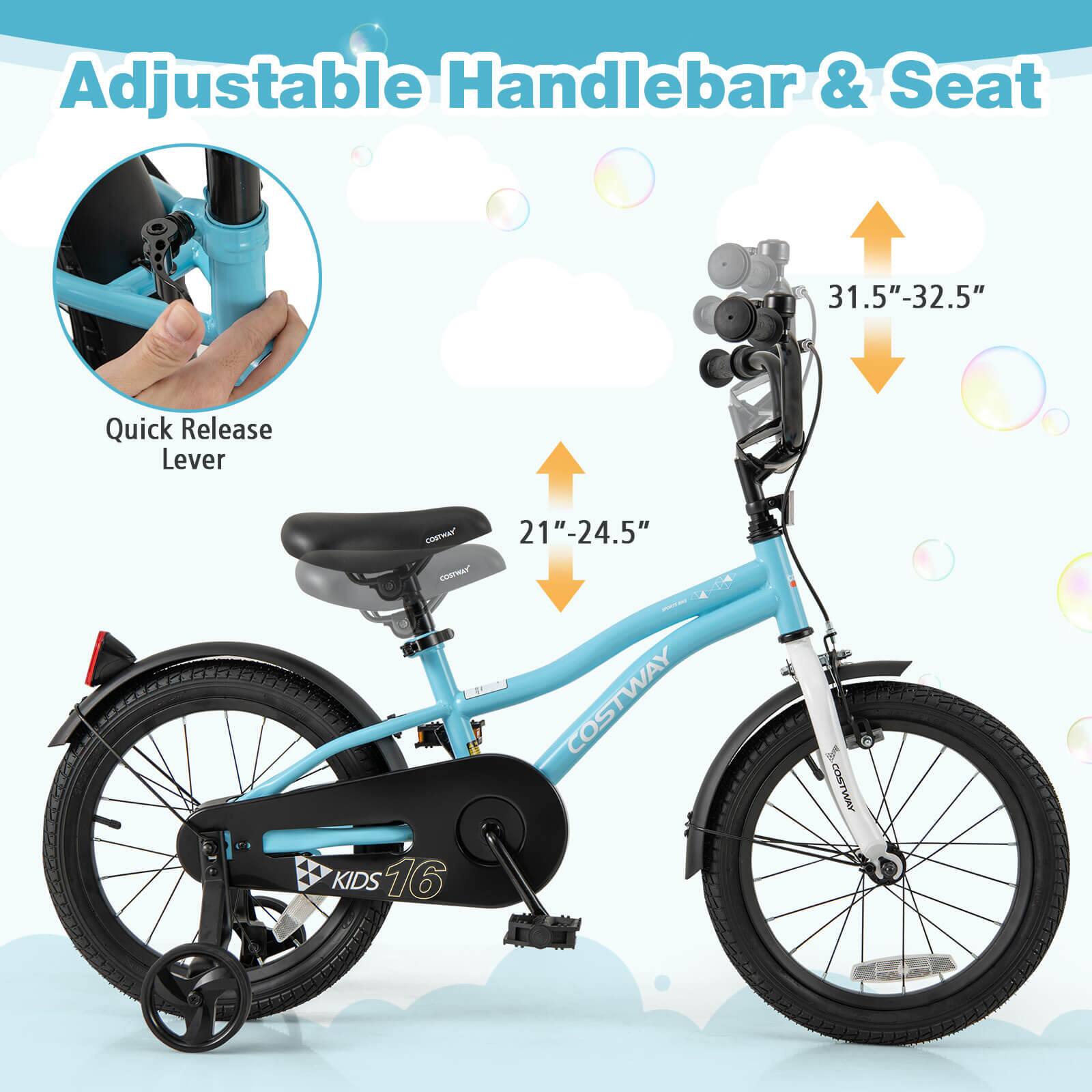 Adjustable Handlebar & Seat

Quick Release Lever

21" - 24.5"

31.5" - 32.5"

COSTWAY KIDS 16