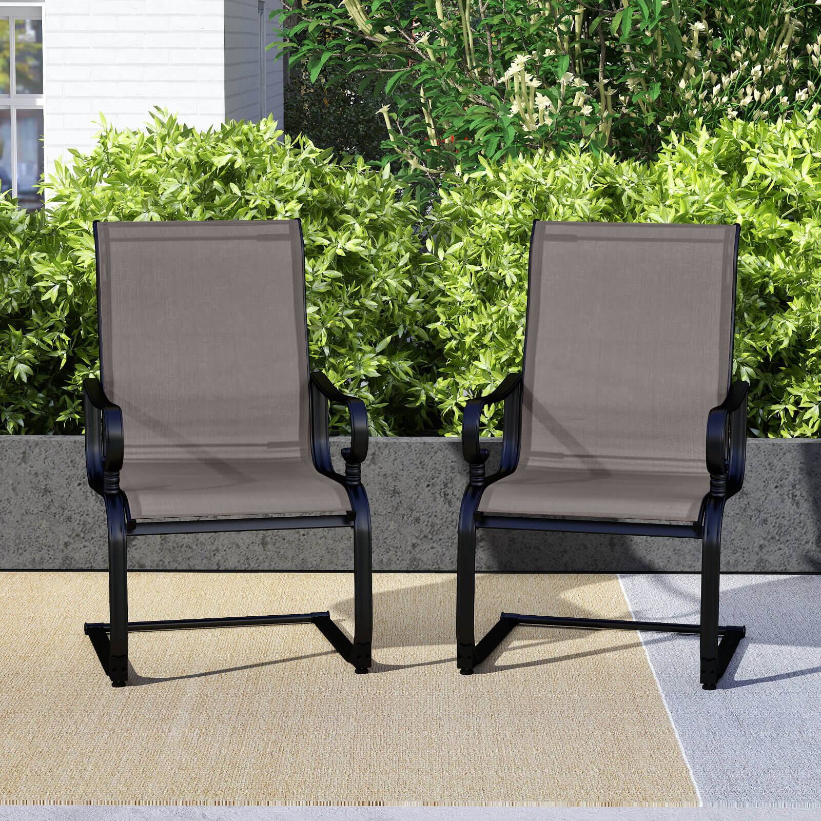 Alt View 3. Costway - Costway Set of 2 Patio Chairs C-Spring Motion Chairs with Quick-drying & Breathable Fabric - Gray.
