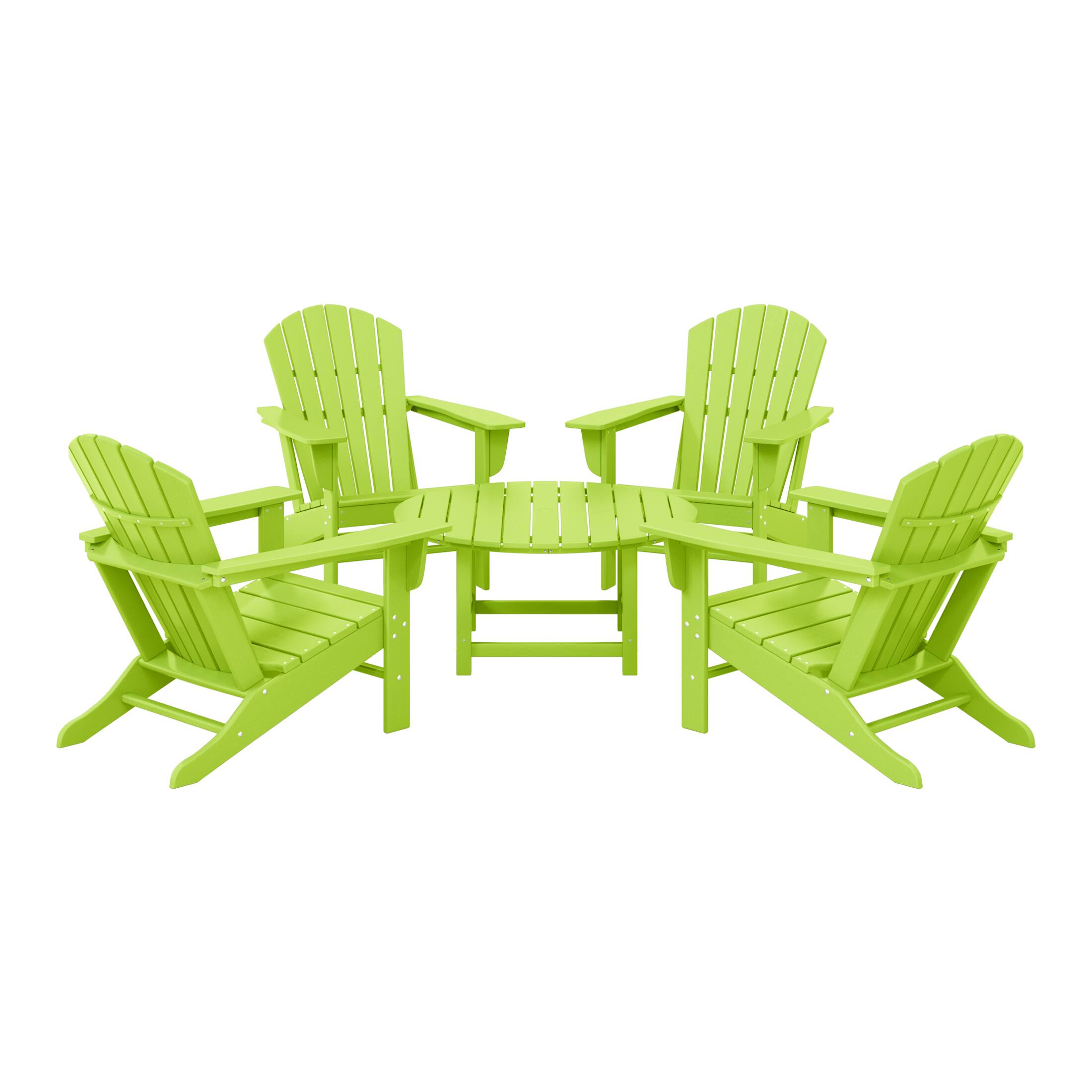 Front. WestinTrends - WestinTrends Dylan 5-Piece Outdoor Patio HDPE Adirondack Chair With Round Coffee Table Conversation Set - Lime.