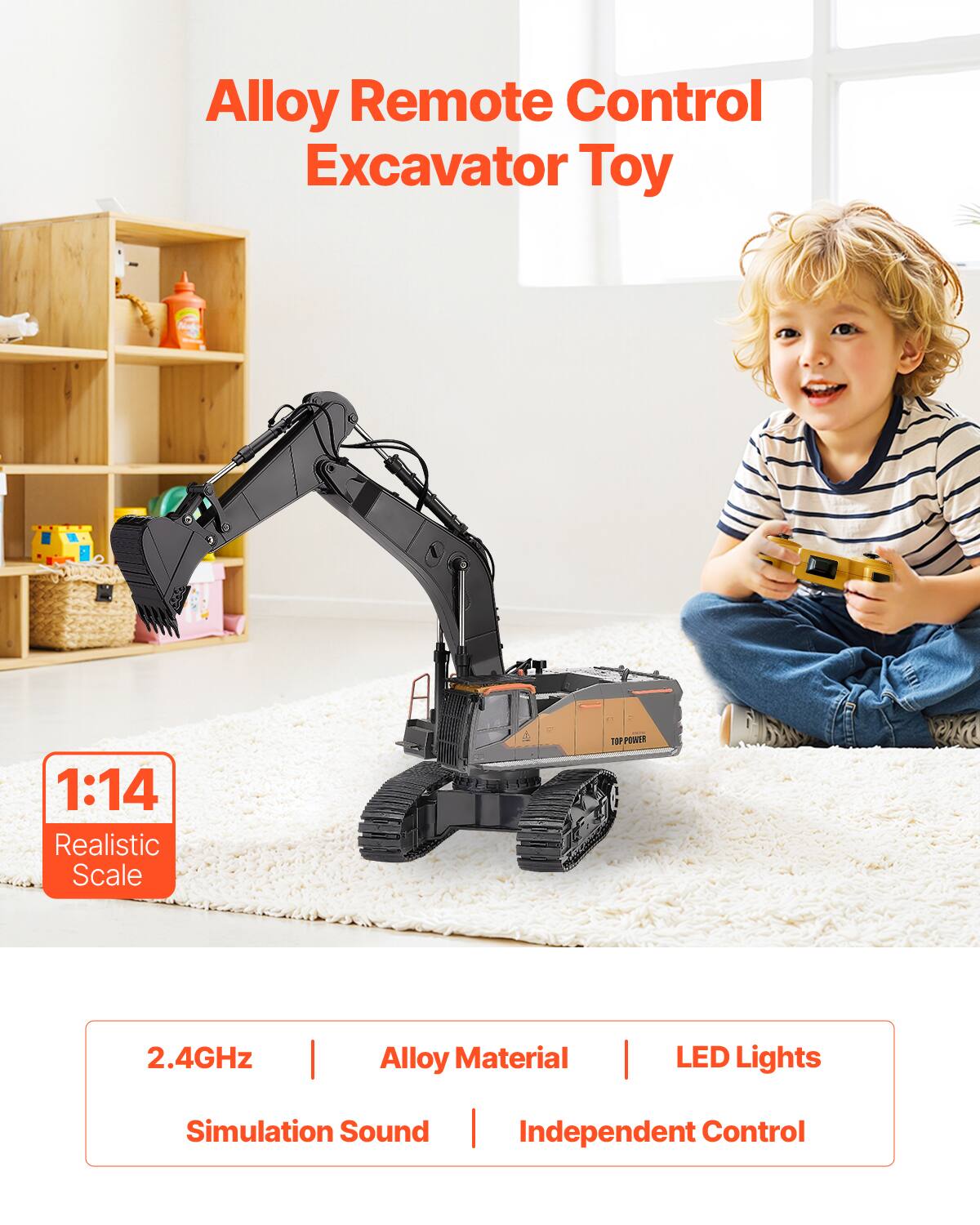 Alloy Remote Control Excavator Toy

1:14 Realistic Scale

2.4GHz  
Simulation Sound  
Alloy Material  
LED Lights  
Independent Control