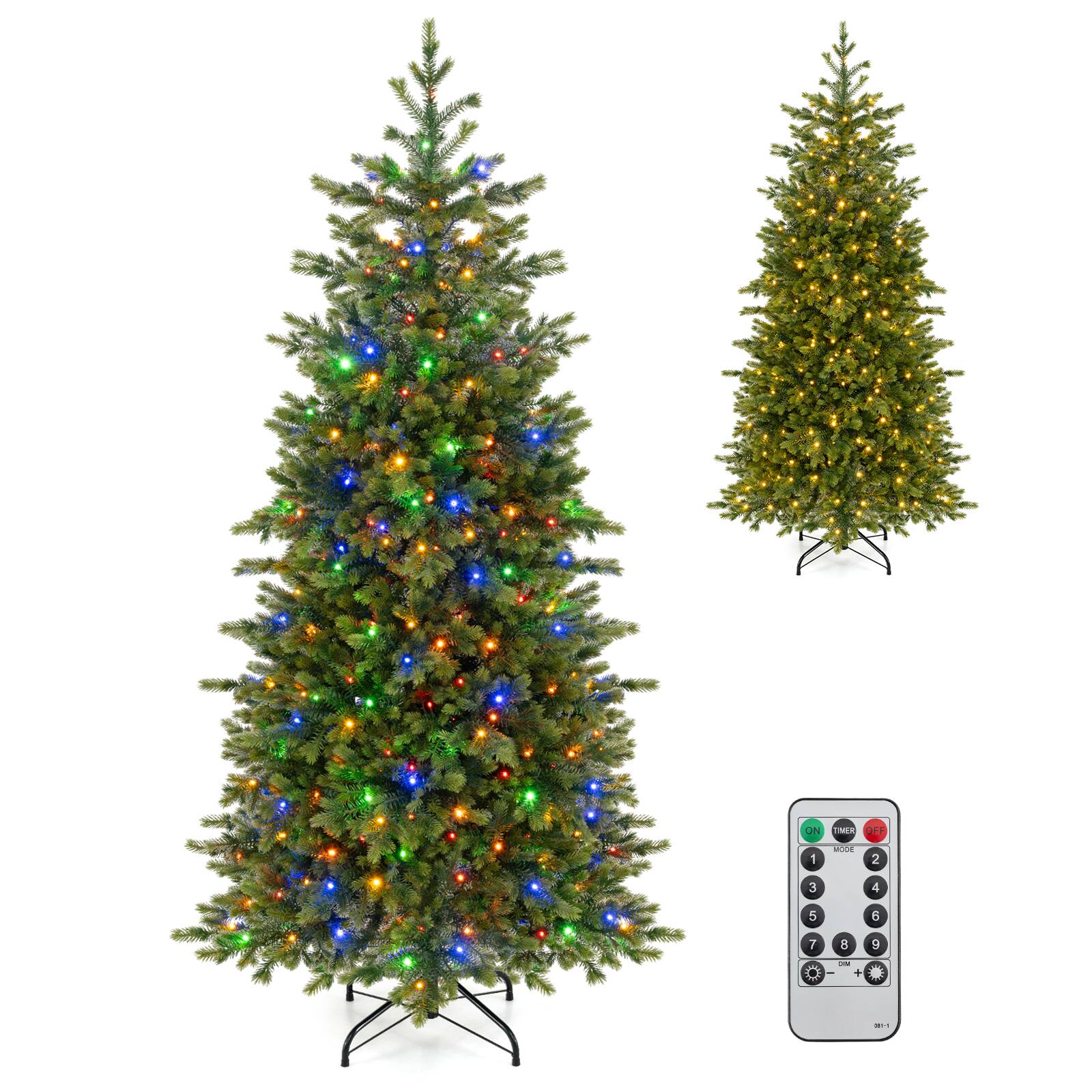 Costway - 6 FT Artificial Christmas Tree with 434 Full PE Branch Tips 250 LED Lights Remote - Green
