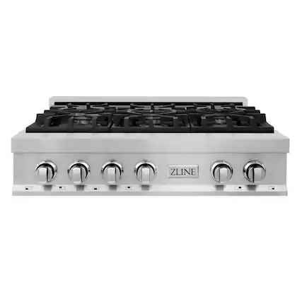 Front. ZLINE - 36 in. Wide 6 Burner Legacy Gas Rangetop withPorcelain Cooktop in Stainless Steel (RT36) - Stainless steel.