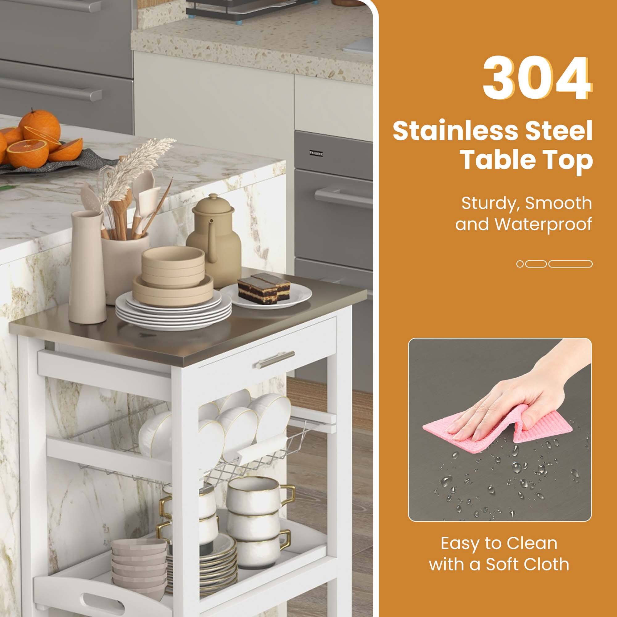 304 Stainless Steel Table Top  
Sturdy, Smooth and Waterproof  
Easy to Clean with a Soft Cloth