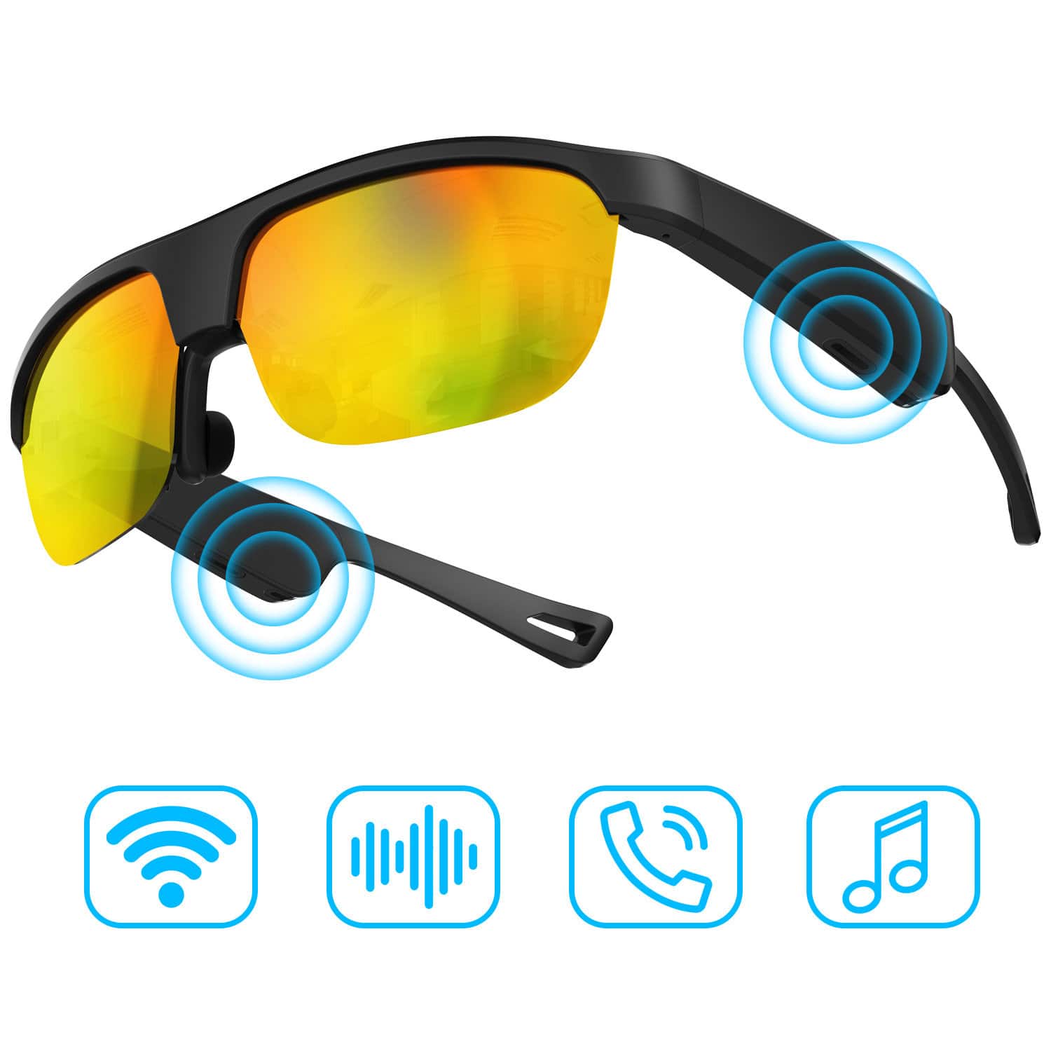 Alpha Digital - Polarized Bluetooth Smart Glasses w/ Mic, Open-Ear Audio, IP65 & 5-Hr Battery - Yellow