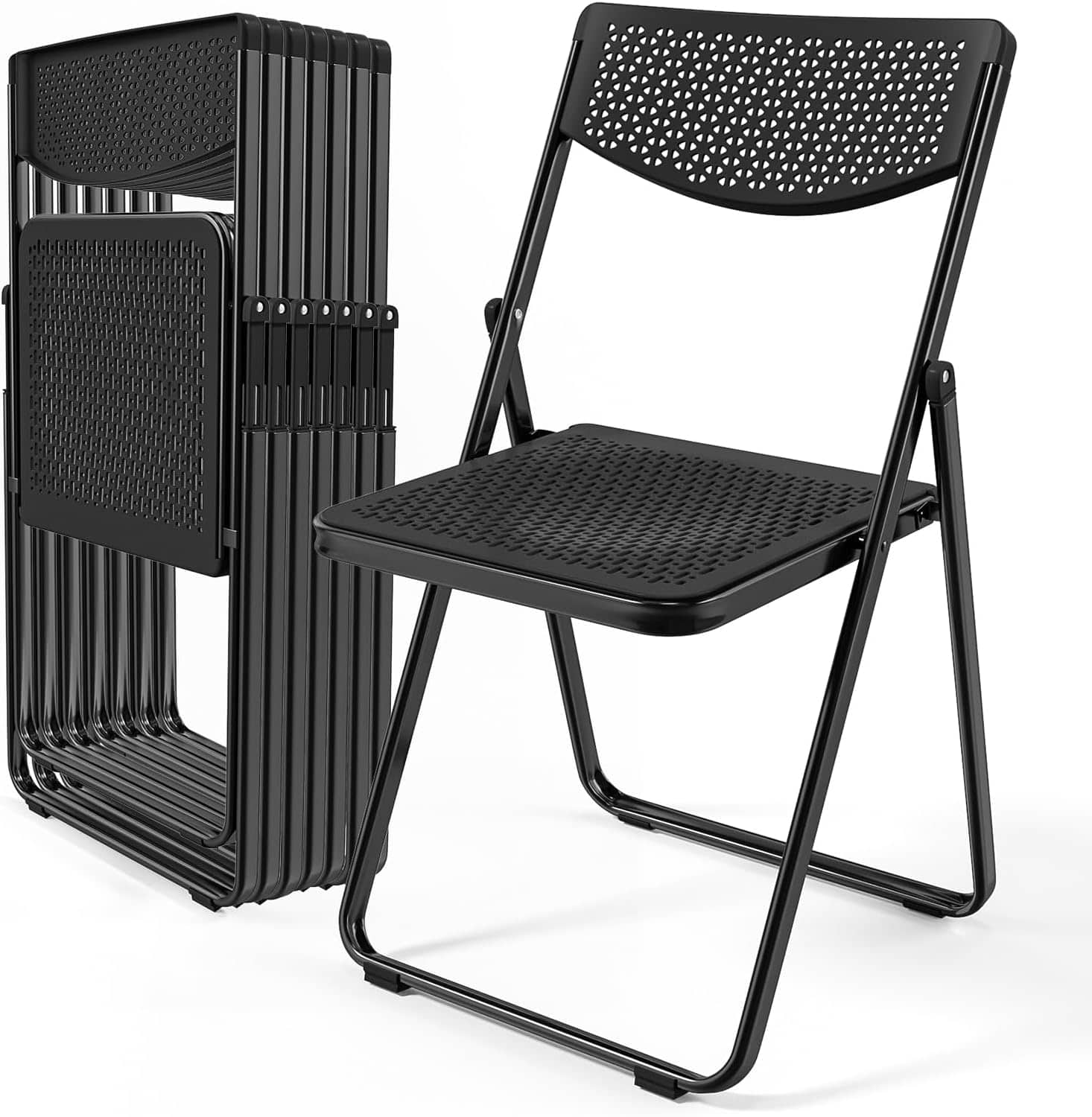 Winado - Plastic Folding Chairs 8PCS, Comfortable Foldable Chair with Breathable Mesh Seat for Indoor Outdoor Party Office Dining - Black