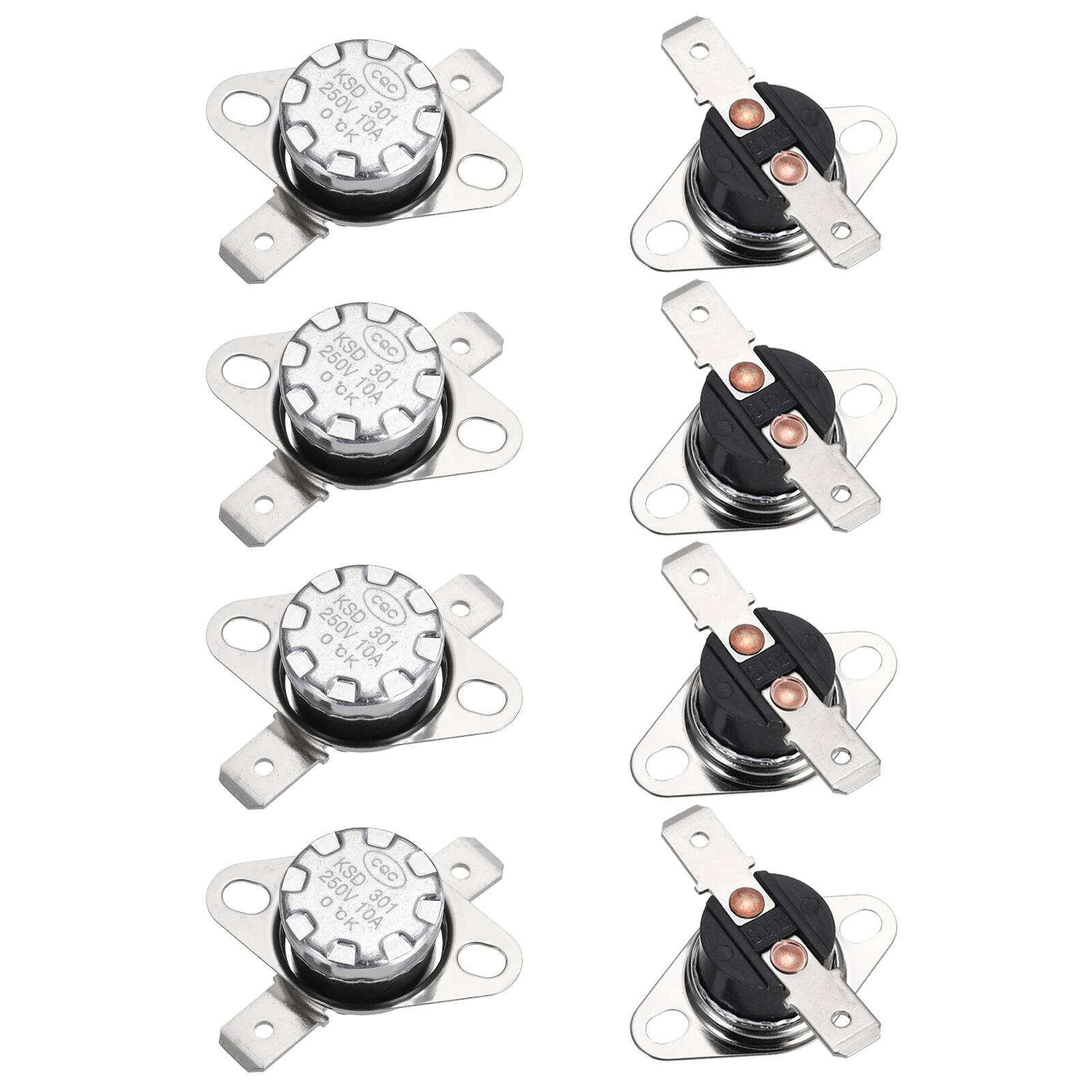 Unique Bargains - KSD301 Thermostat 0°C/32°F 10A Normally Open N.O Adjust Snap Disc Temp Switch 8pcs Bakelite - Silver