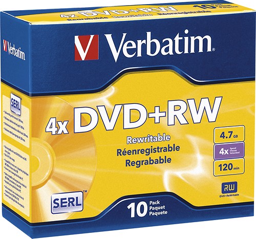  Verbatim - 10-Pack 4x DVD+RW Discs with Slim Cases