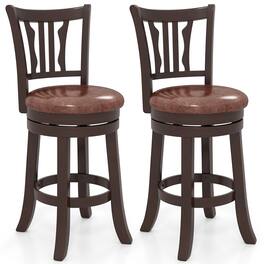 Gymax - 26'' Counter Height Swivel Bar Stools Set of 2 w/Back & Faux Leather Seat - Brown