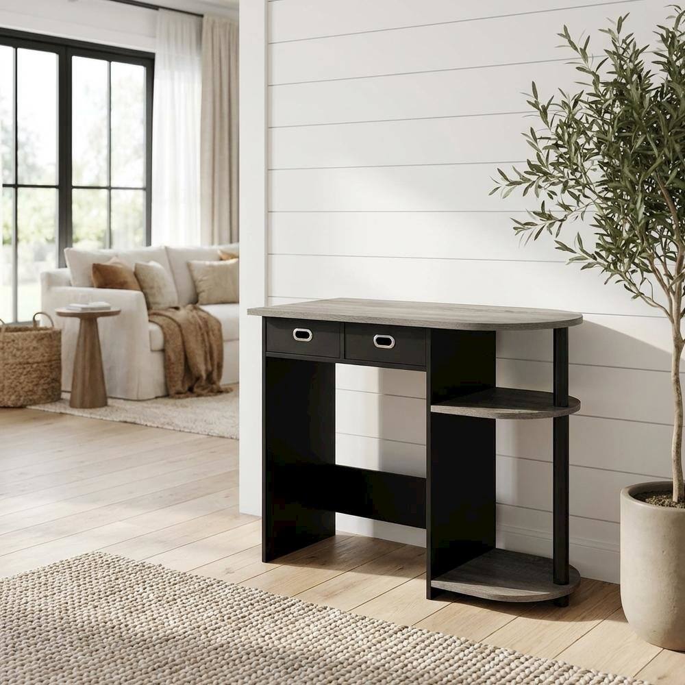 Angle. BisonOffice - Black and Grey Laptop Desk with Steel Frame and Spacious Surface - French Oak Grey/Black/Black.