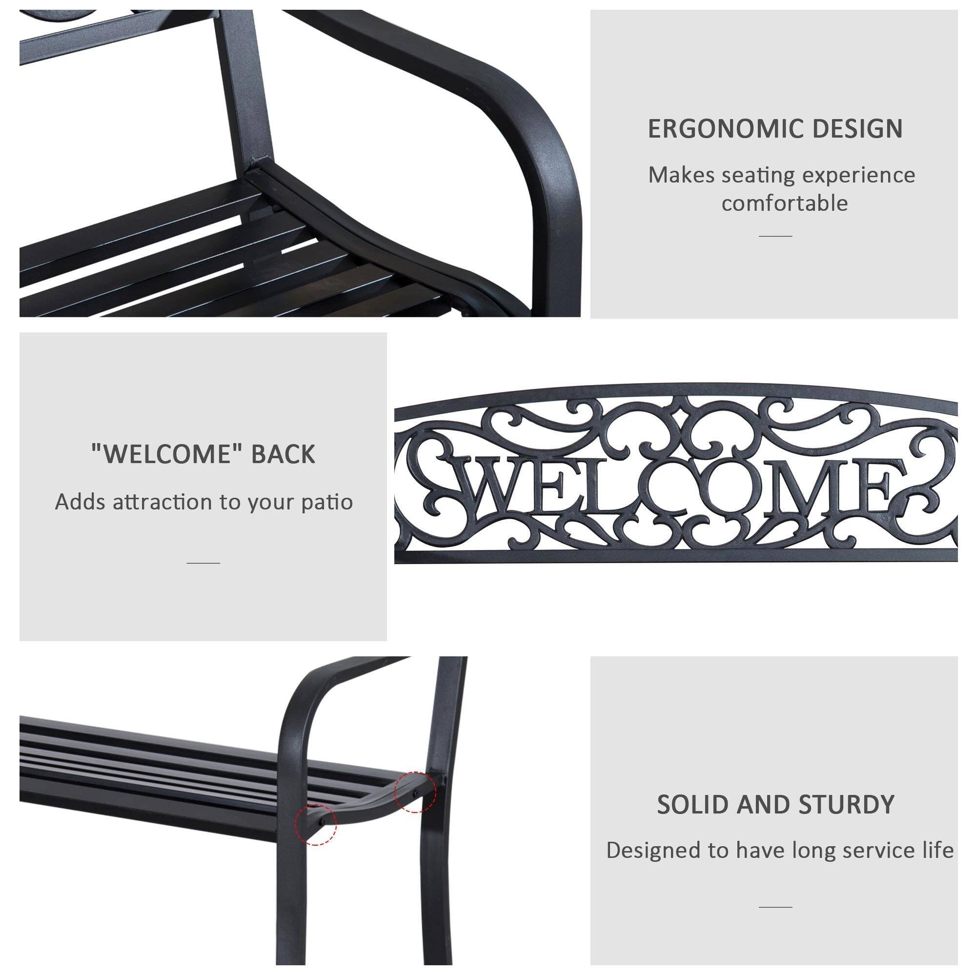 ERGONOMIC DESIGN  
Makes seating experience comfortable  

"WELCOME" BACK  
Adds attraction to your patio  

SOLID AND STURDY  
Designed to have long service life