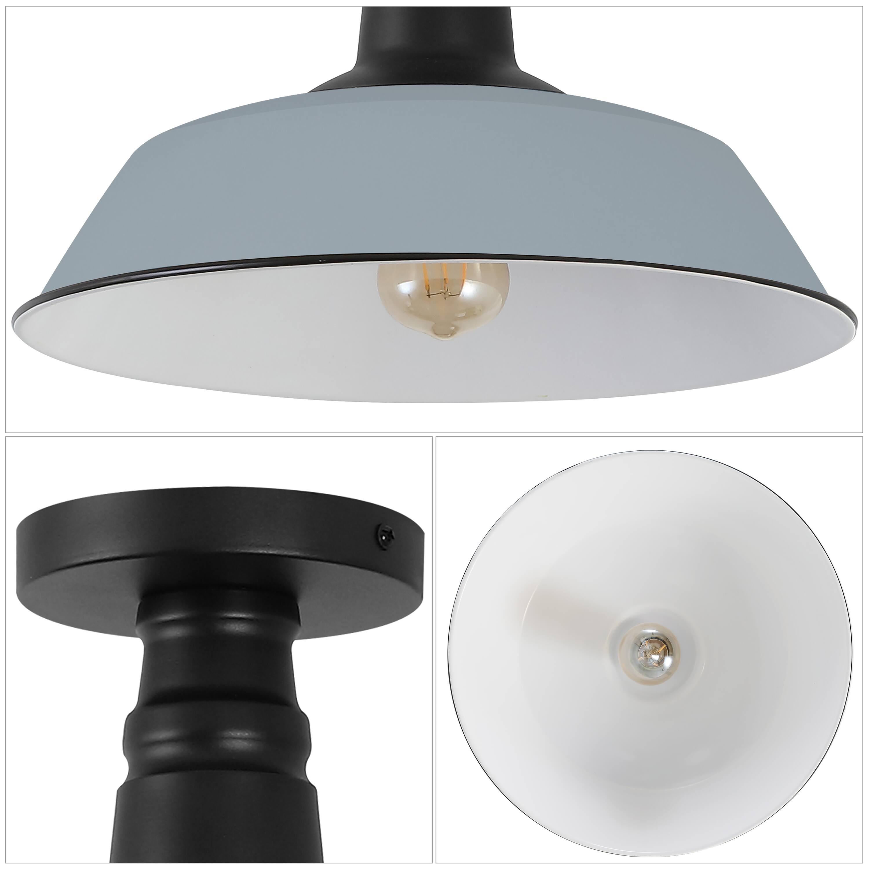 Alt View 4. Jonathan Y - Camila 14" 1-Light Classic Industrial Indoor/Outdoor Iron LED Semi Flush Mount, Matte Silver Blue - Matte Silver Blue/Black.