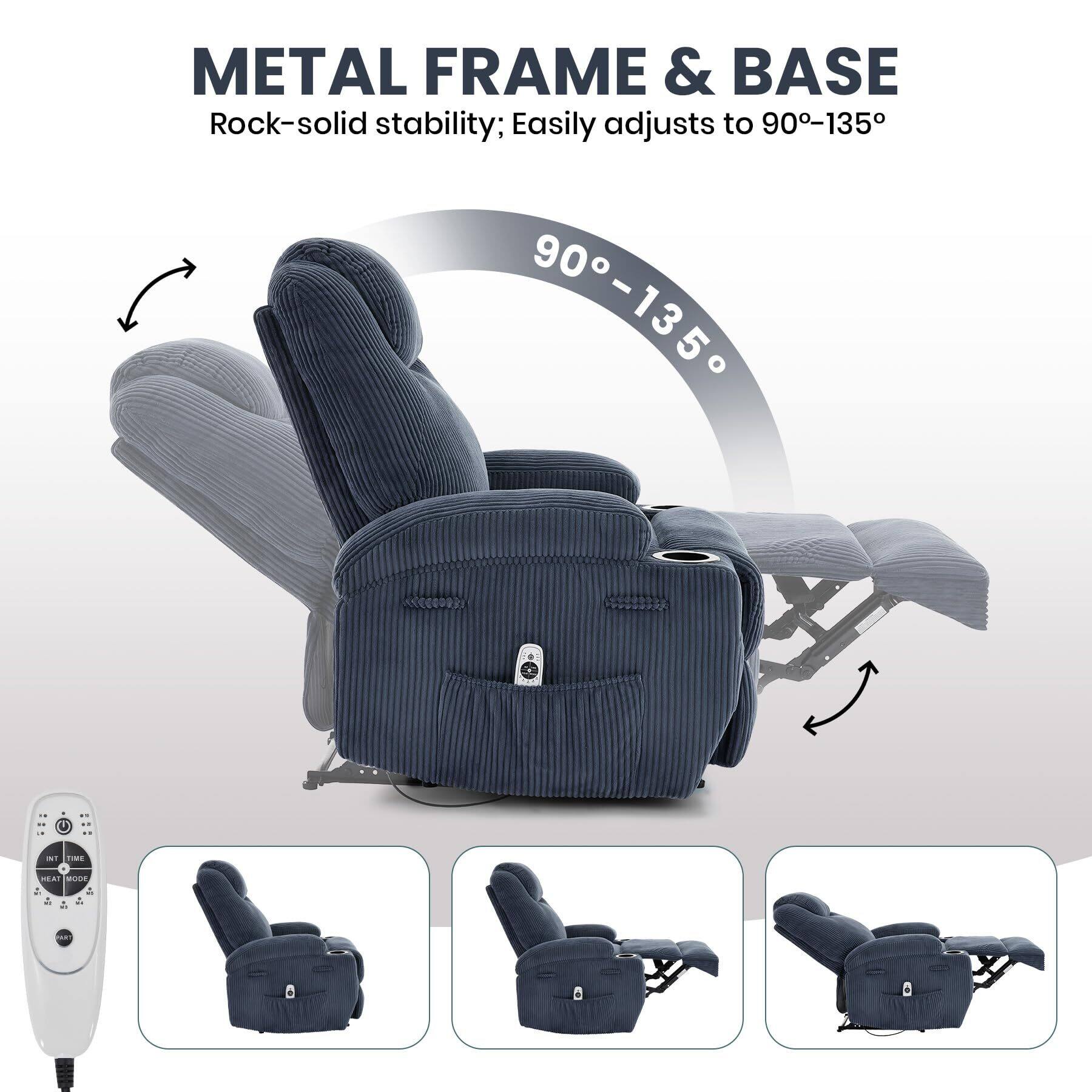 METAL FRAME & BASE  
Rock-solid stability; Easily adjusts to 90°-135°