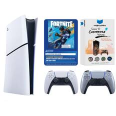 FORTNITE mightyskins SKINS TO CUSTOMIZE YOUR PLAYSTATION 5 SLIM DISC EDITION. ONE CONTROLLER. PLAYSTATION EXCLUSIVE FLOWERING CHAOS BUNDLE INCLUDES 8 EXCLUSIVE COSMETICS (ESTIMATED VALUE 5,000 V-BUCKS) AND 1,000 V-BUCKS. FLOWERING CHAOS BUNDLE EXCLUSIVE TO PLAYSTATION UNTIL 26/11/2026. MANY DESIGNS TO CHOOSE FROM.