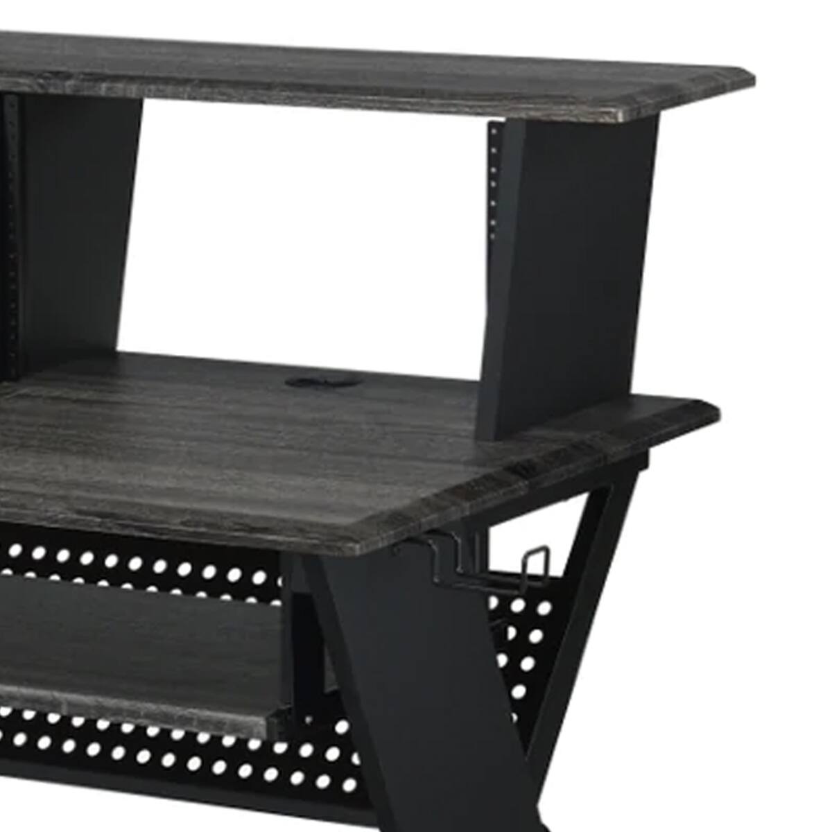 Angle. Manhattan Lane - Tin 47 Inch Wood Music Desk Studio Station, Keyboard Tray, Shelves, Gray - Gray.