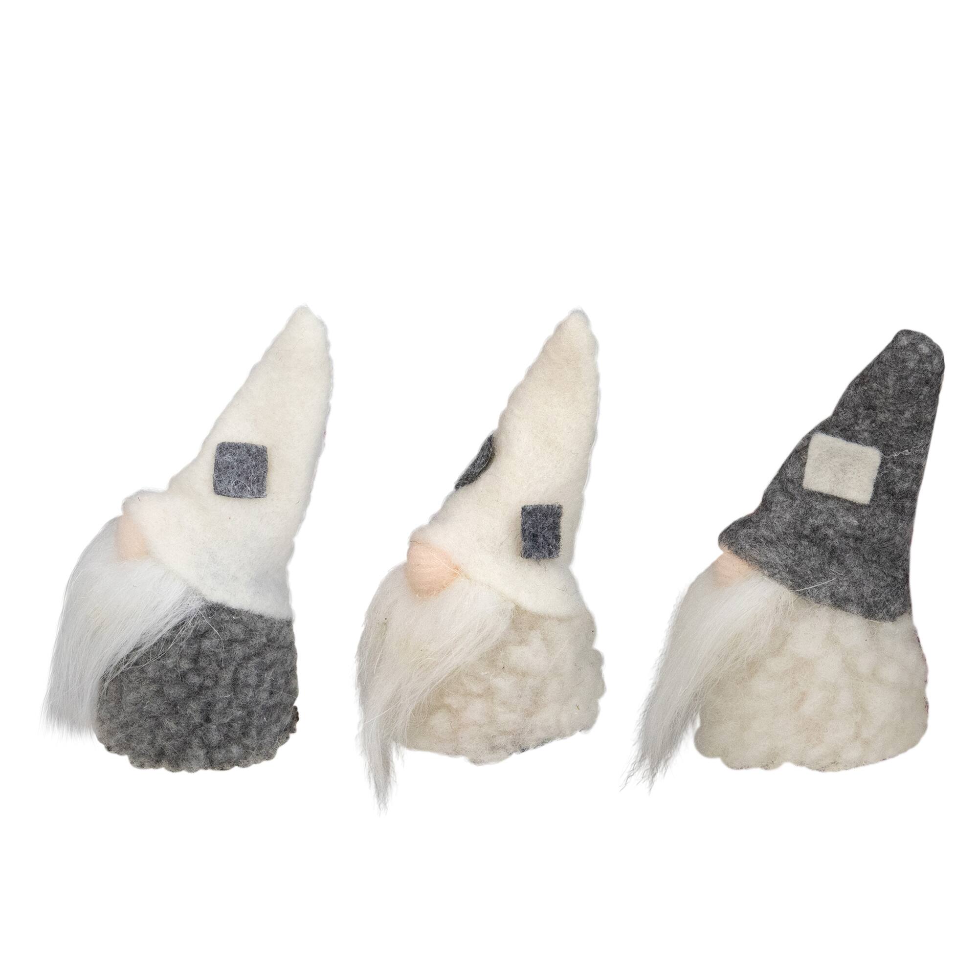 Alt View 1. Northlight - Christmas Gnomes Heads - 3.75" - Gray and Cream - Set of 3 - Gray.