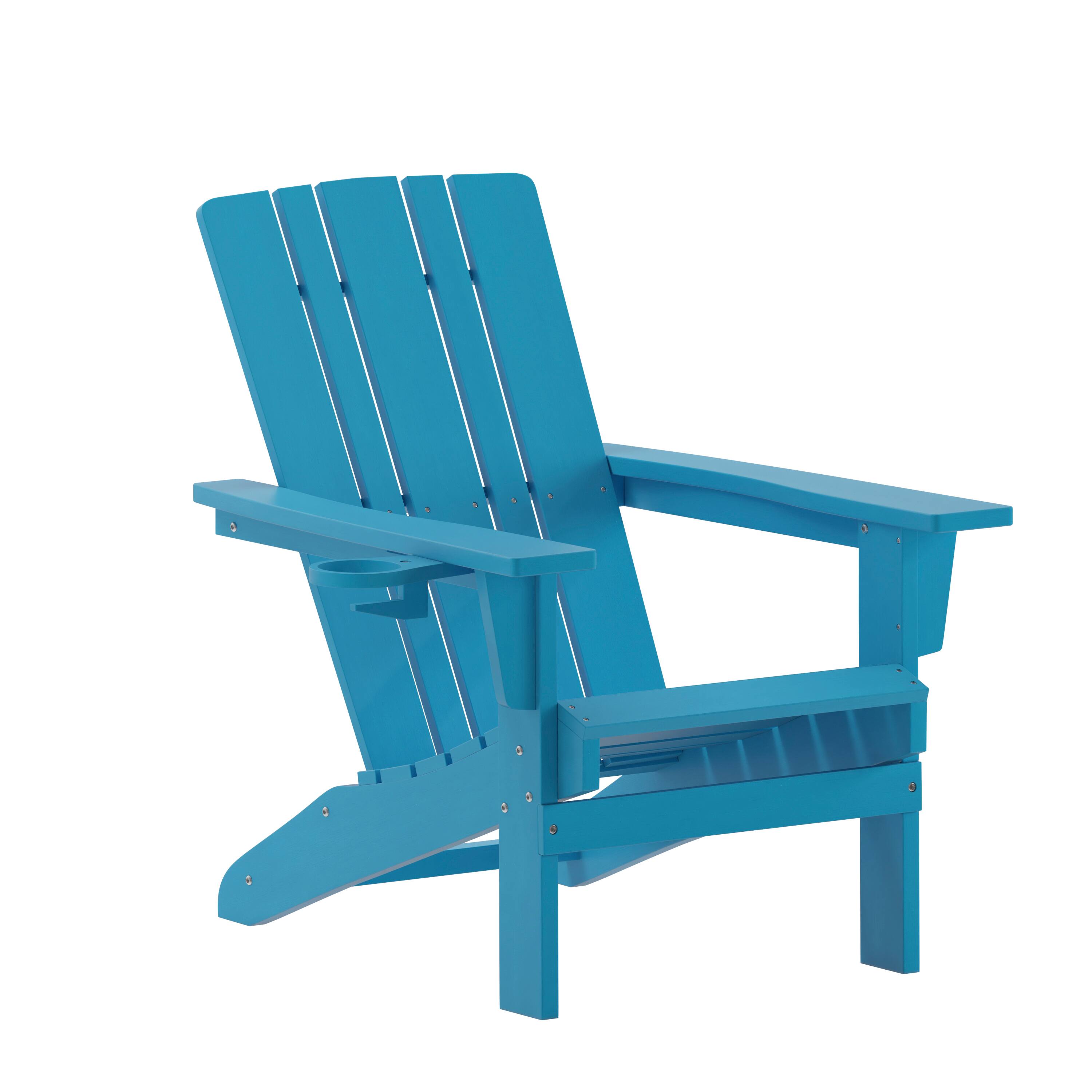 Front. Flash Furniture - Halifax Adirondack Chair with Cup Holder, Weather Resistant HDPE Adirondack Chair in Blue - Blue.