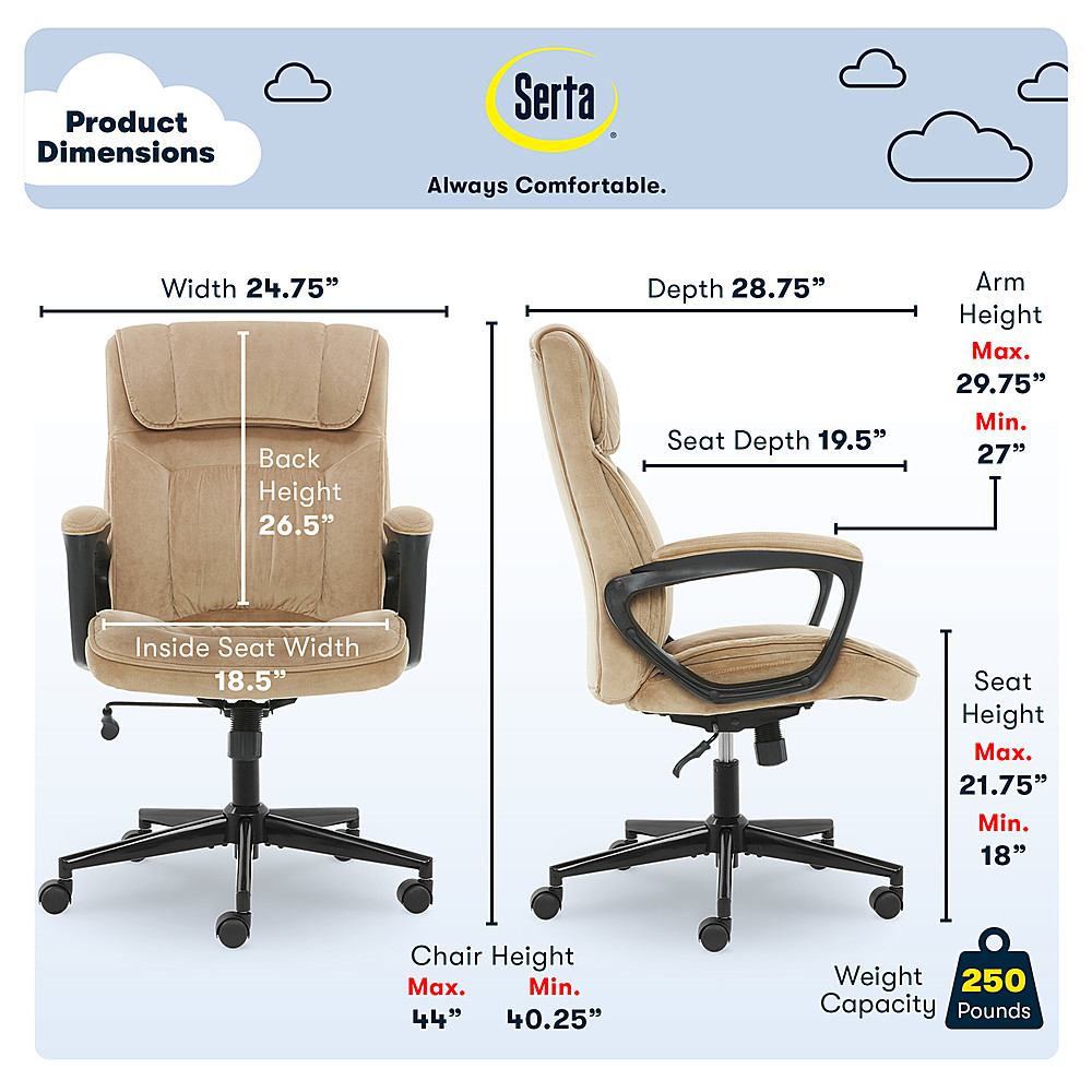 Left View: Serta - Executive Office Chair - Black